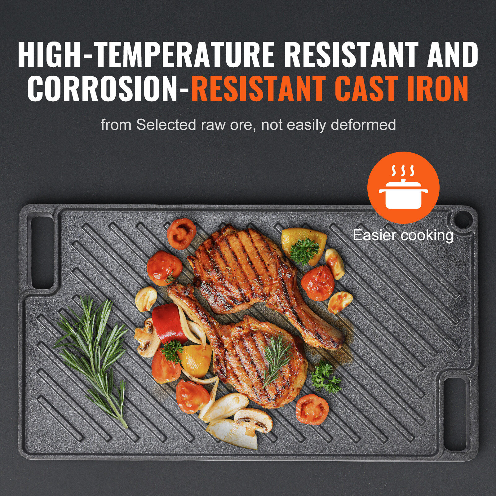 VEVOR Reversible Cast Iron Grill Griddle, 9.7 x 16.7 Inch