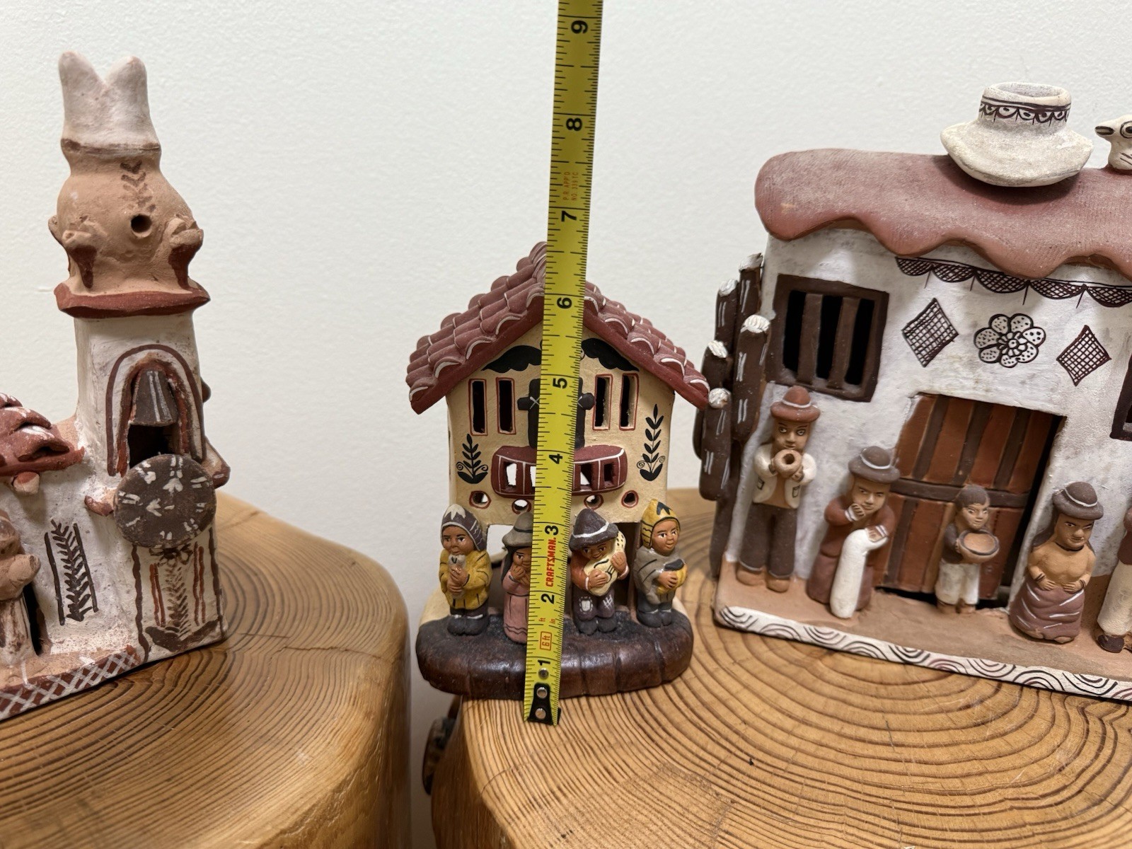 Set of 3 Large Handcrafted Peruvian Clay Pueblo Houses – Folk Art Village