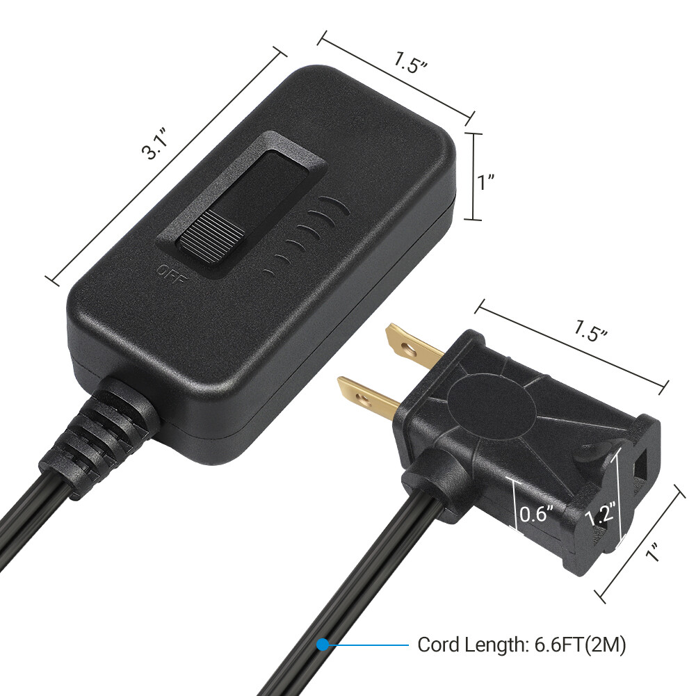 DEWENWILS Plug in Light Dimmer Switch For Dimmable LED Lights 6.6 ft Cord Black