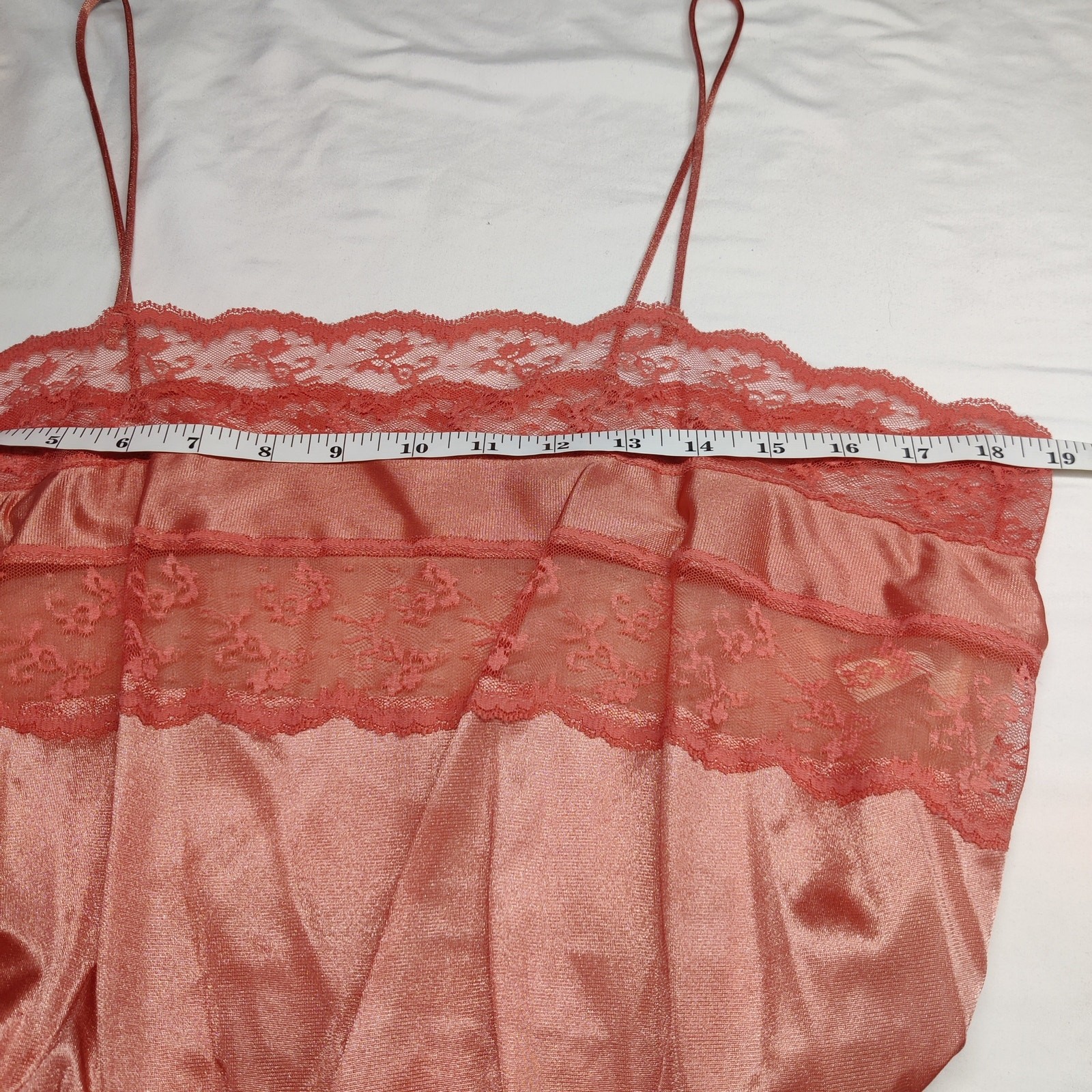 Vtg Union Made Lace Nylon Maxi Slip Dress Large Peachy Pink Fairy Coquette Girl