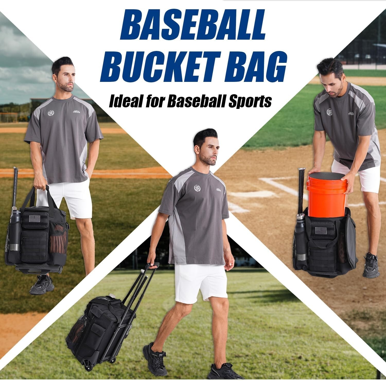 Baseball Bucket Bag with Wheels Coaching Accessories Organizer ( FREE SHIPPING)