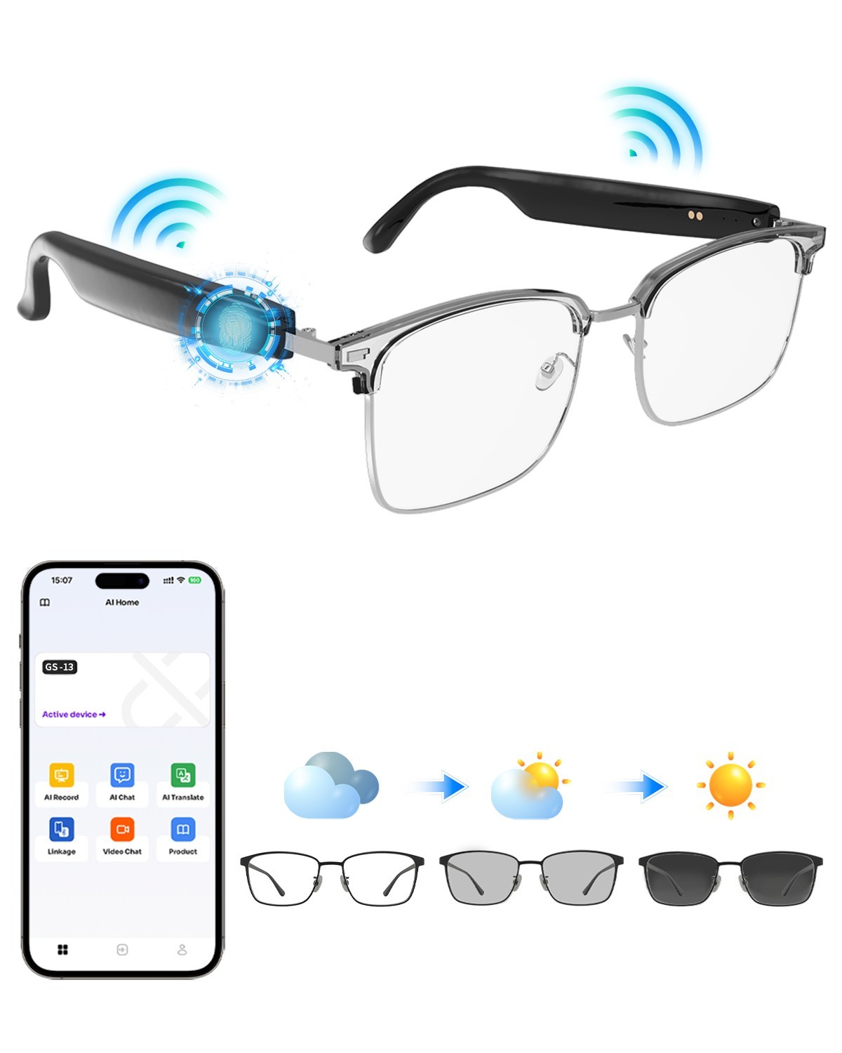 Smart Glasses AI Bluetooth Call Glasses Audio Translation for Men and Women Work