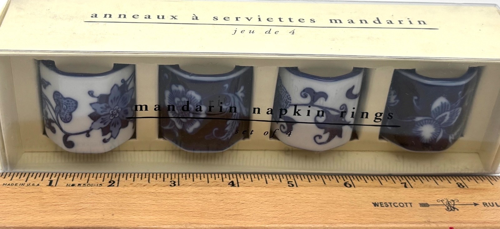 Pier One Imports Mandarin Napkin Rings Set of 4 Blue & White Floral Porcelain