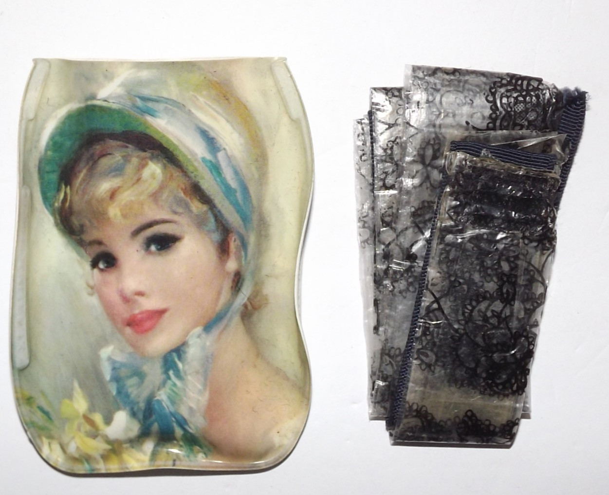 Vintage Rain Bonnet In Pouch Lady In Blue Bonnet By John Strevens