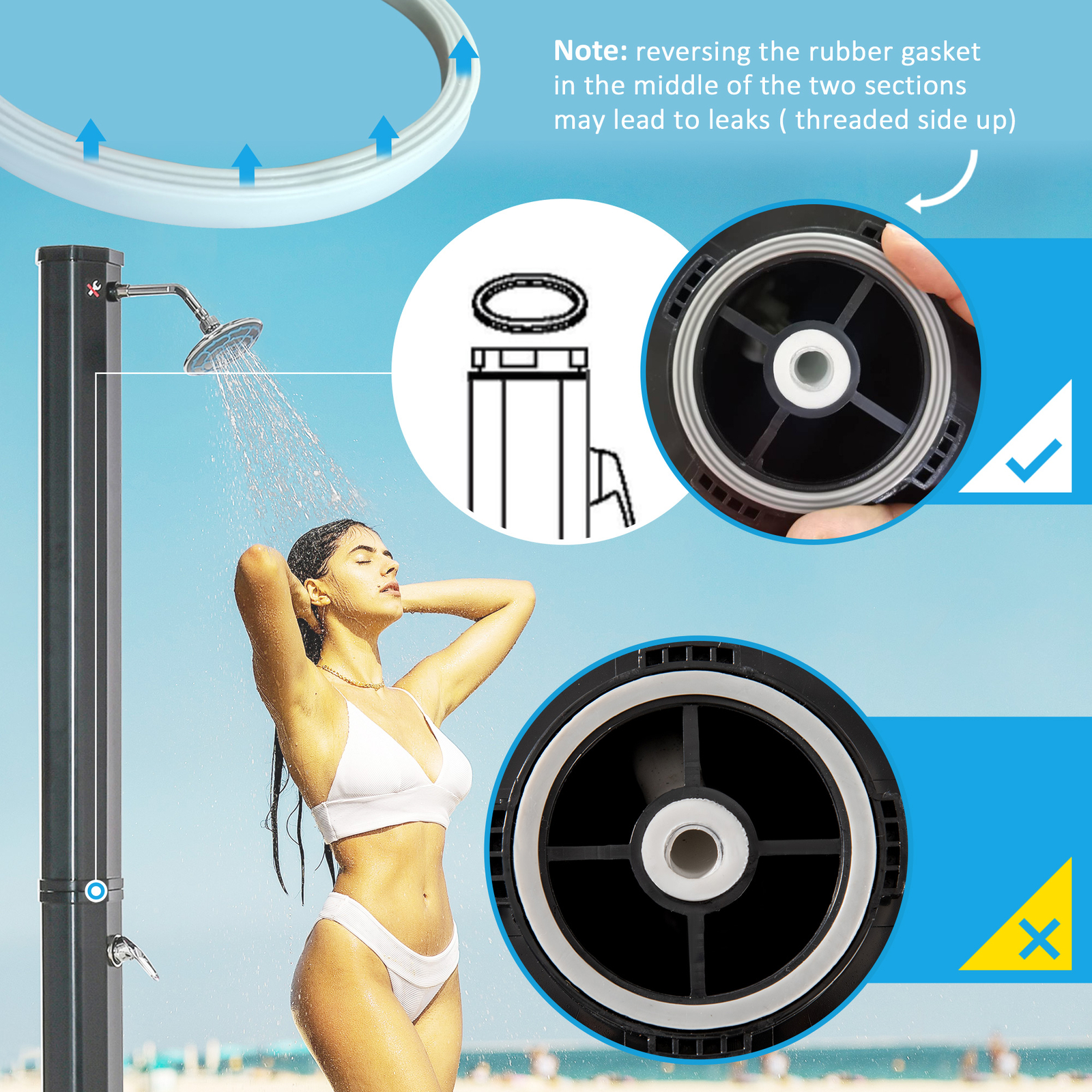 Outdoor Solar Shower w/ Hot and Cold Adjustment for Poolside Beach Pool Spa