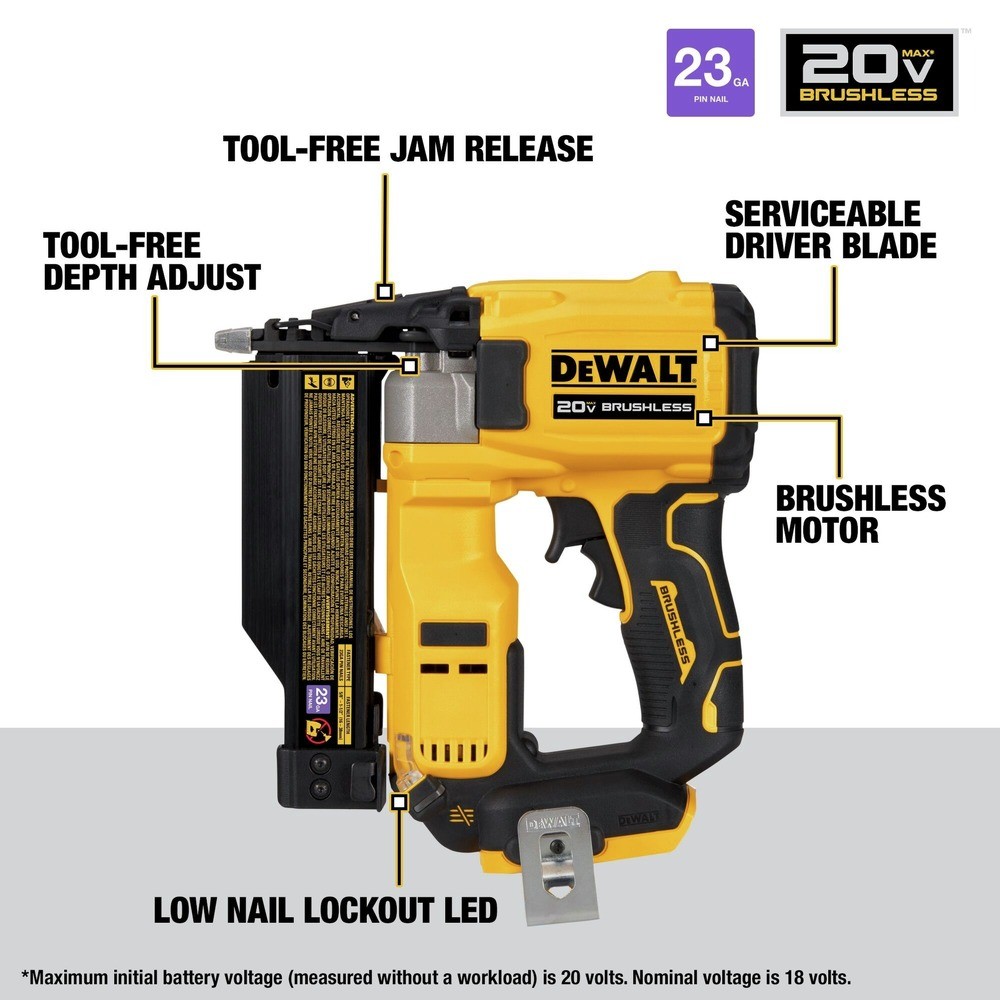 DeWalt DCN623BR 20V MAX 23 Gauge Pin Nailer (Tool Only) Certified Refurbished