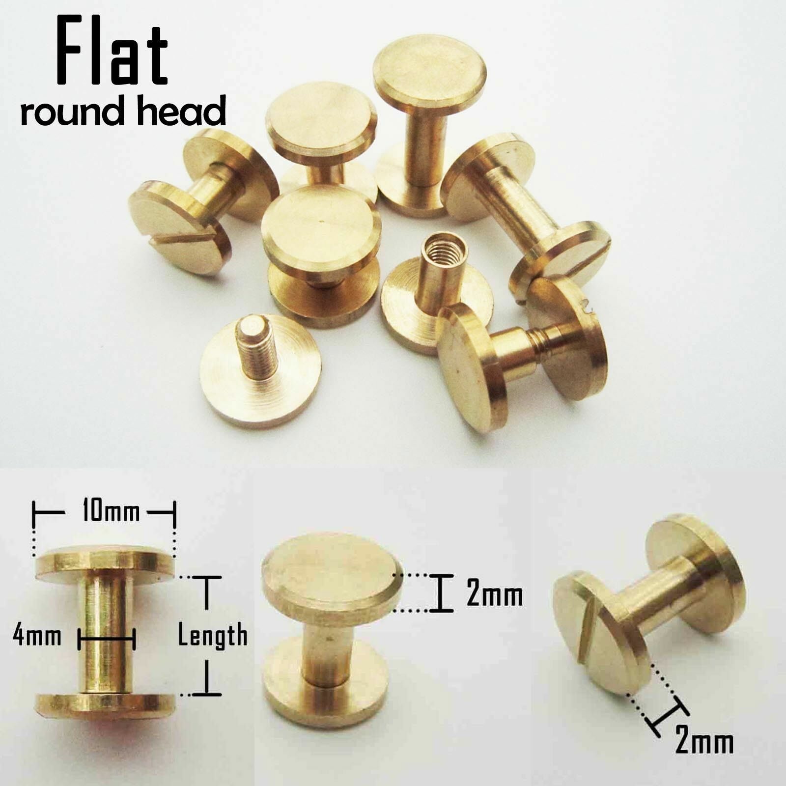10/20/50Pcs Stud Bind Rivet Brass For Leather Belt Wallet Chicago Screw Nail