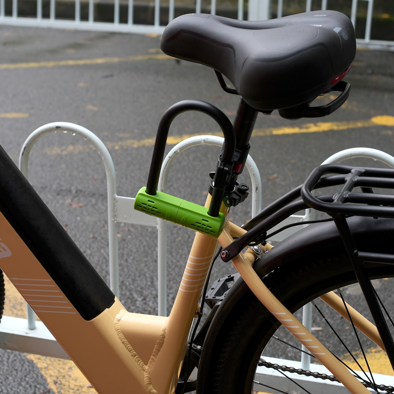 Heavy-Duty Bicycle U-lock Steel Bike Lock Anti Theft w/ lock frame Green Lock