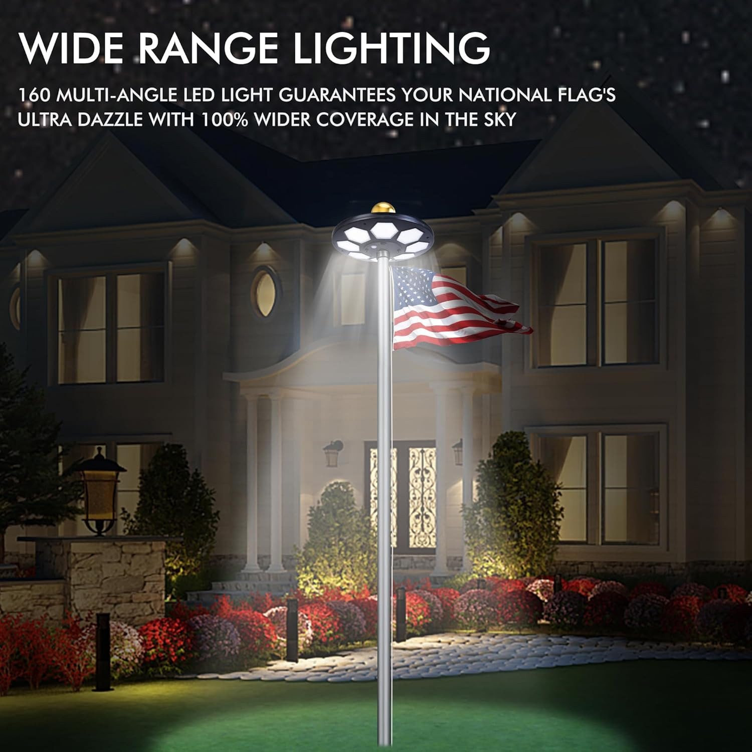 Solar Flagpole LED Light,Black 160 LED Ultra Bright Flag Pole Light for 15-25 Ft