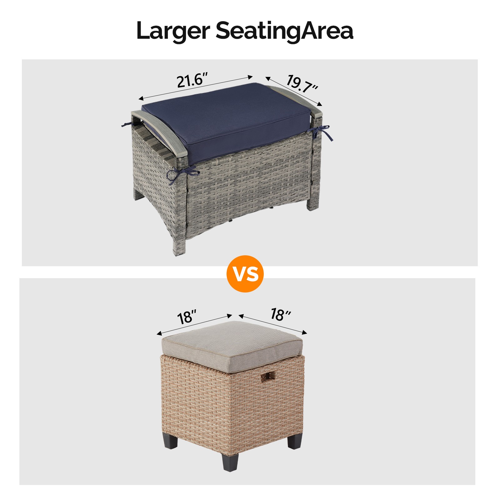 Gray Rattan with Cushions 2PCS In/Outdoor Plastic Wood Armrest Rattan Footstool