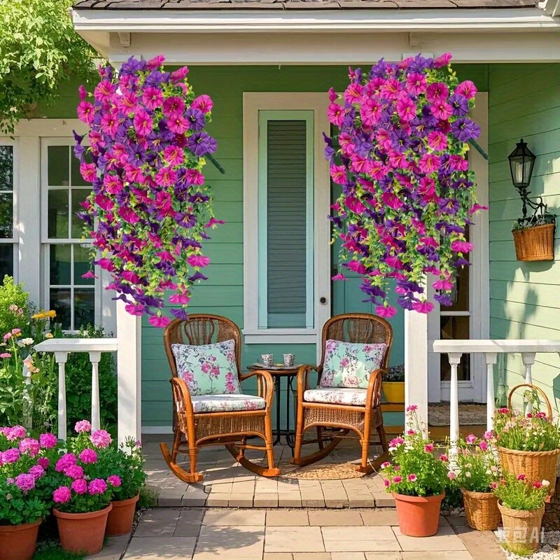 4PCS Artificial Morning Glory Vines UV Resistant Hanging Flowers Outdoor Decor