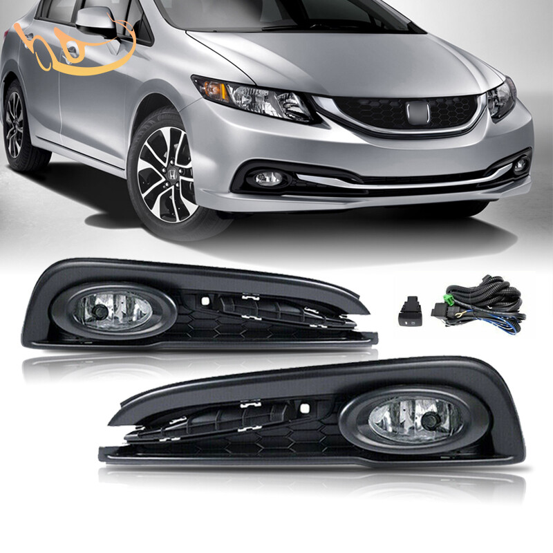 Fit 2013 2014 2015 Honda Civic Clear Lens Front Fog Lights Lamps W/Covers+Switch
