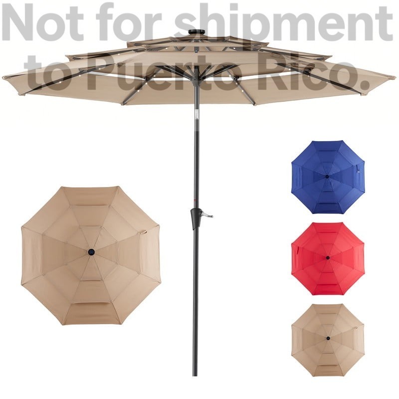 10 FT 3-Layer Solar Patio Umbrella, 32 LED Lights Market Umbrella