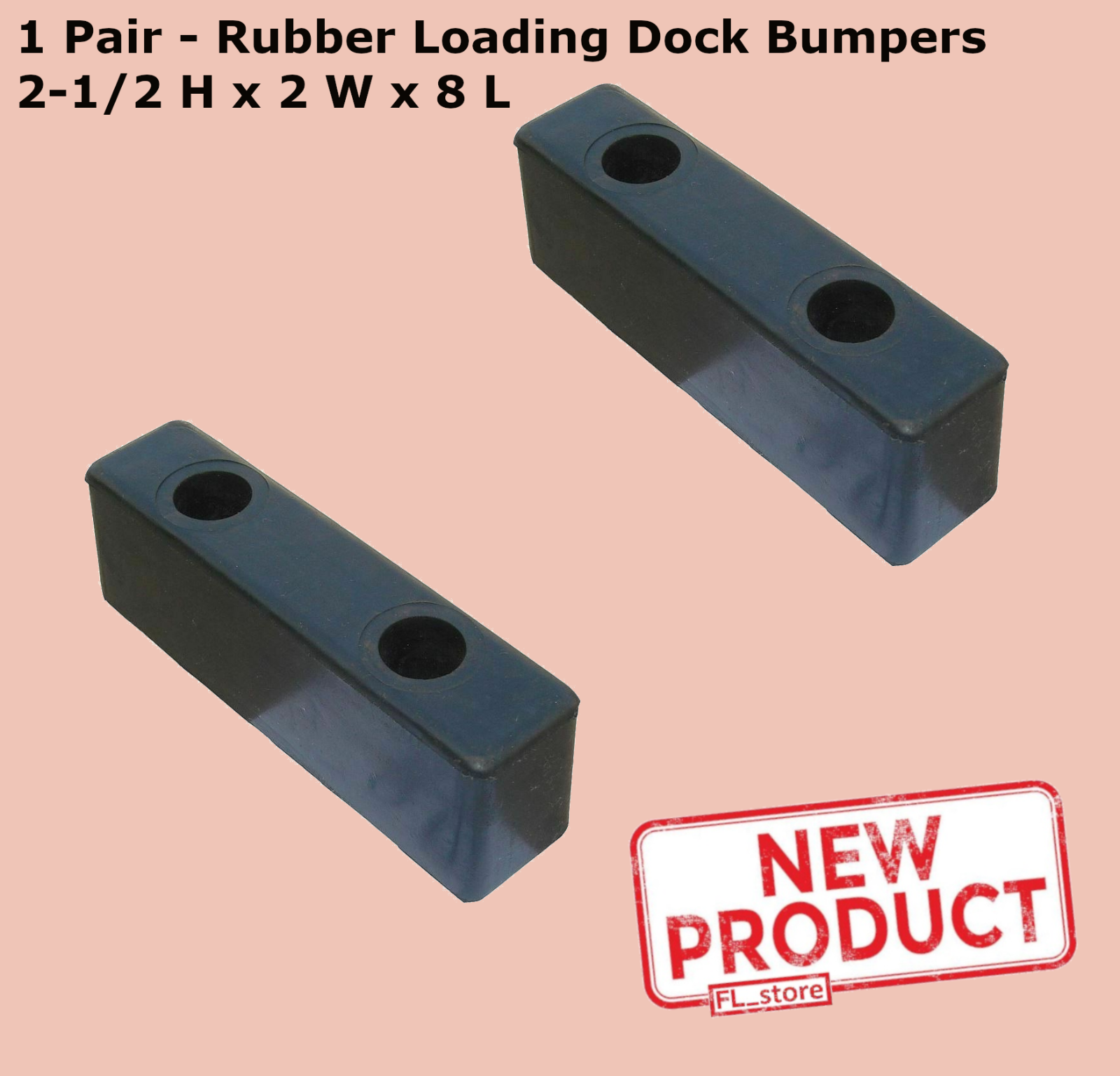 2 PACK Rubber Loading Dock Bumpers 2-1/2 H x 2 W x 8" L Rectangular Black NEW