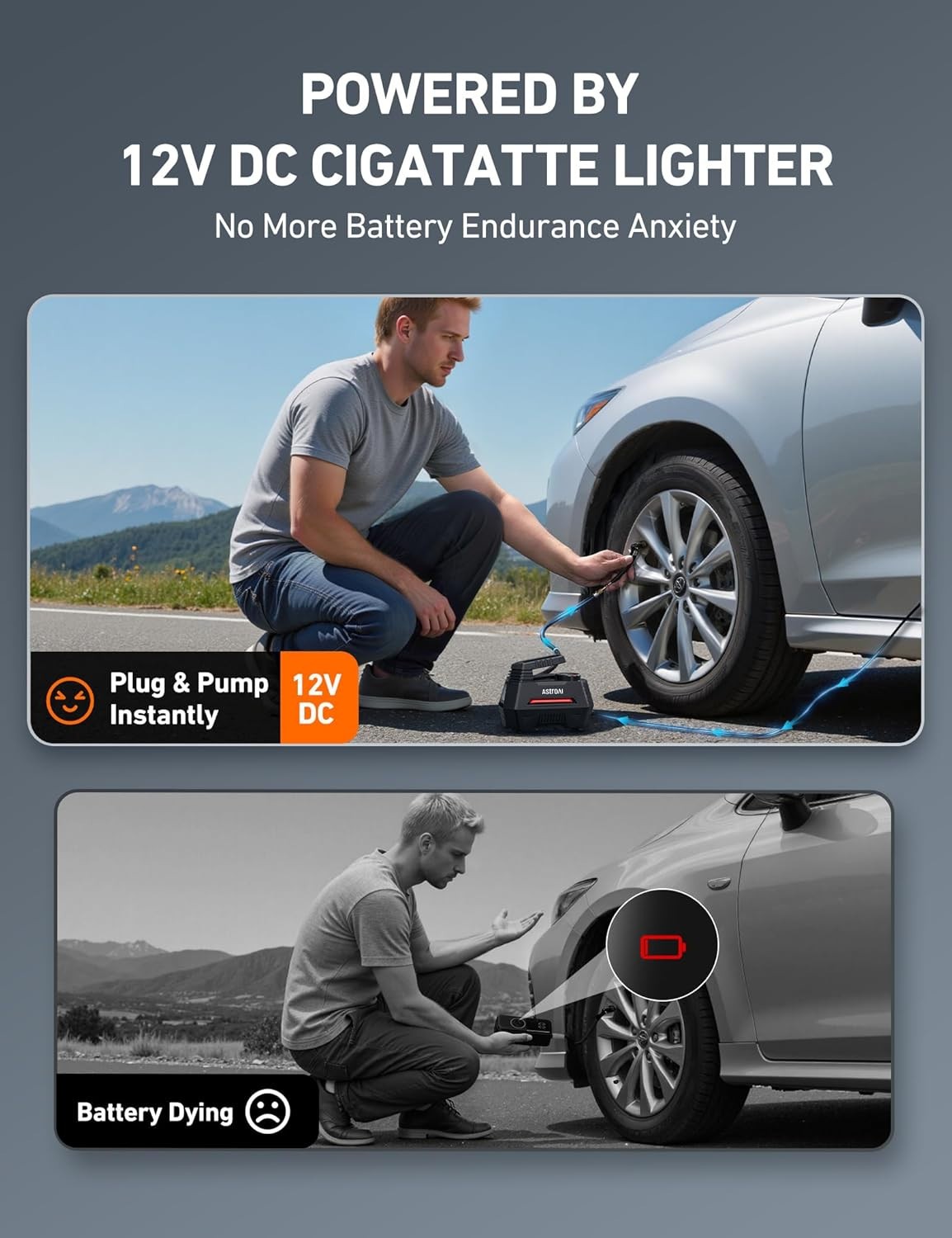 RED AstroAI Tire Inflator Portable Air Compressor Air Pump for Car Tires NEW