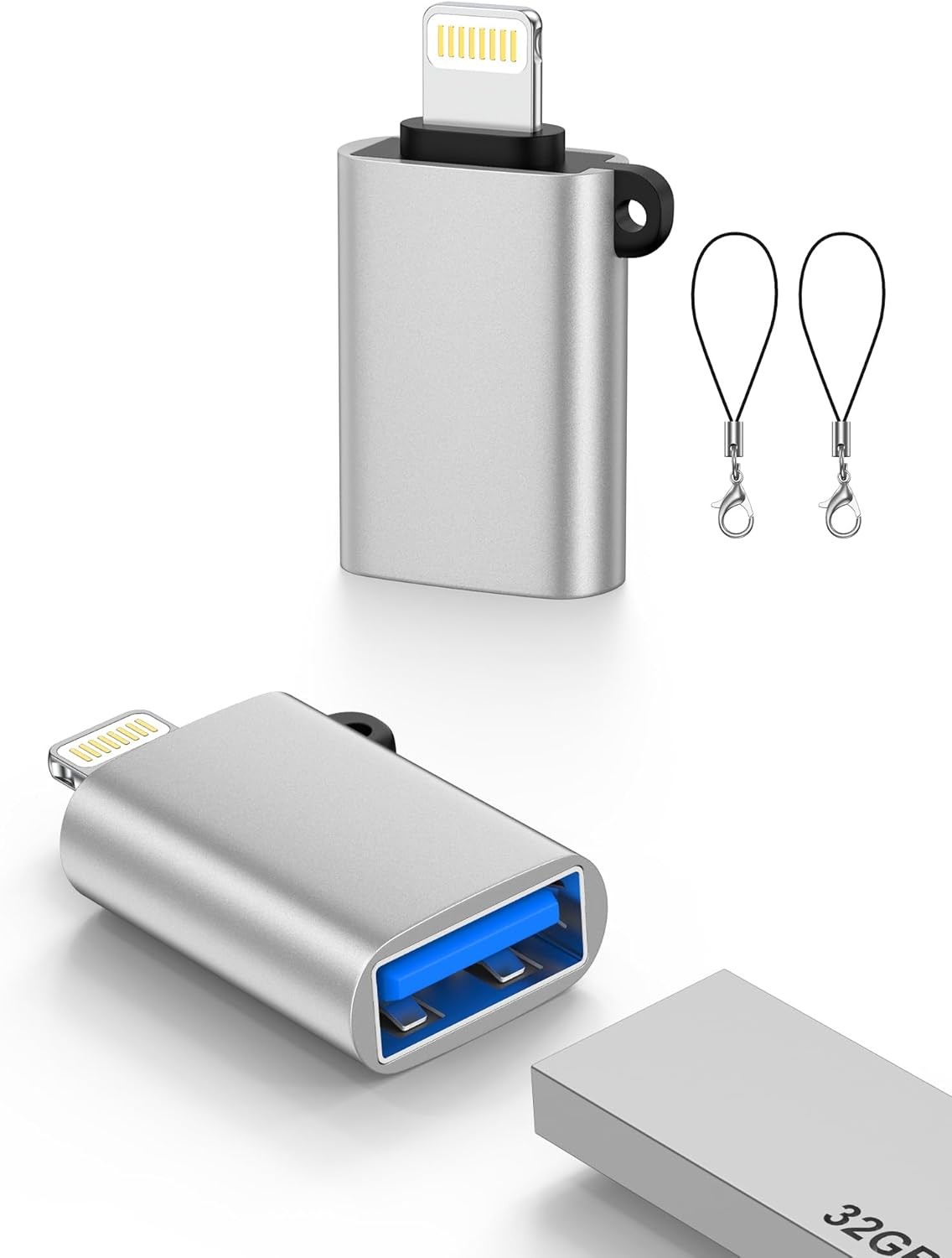 2 Pack Lightning to USB 3.0 OTG Adapter for iPhone 14 13 12 11 iPad Flash Drive