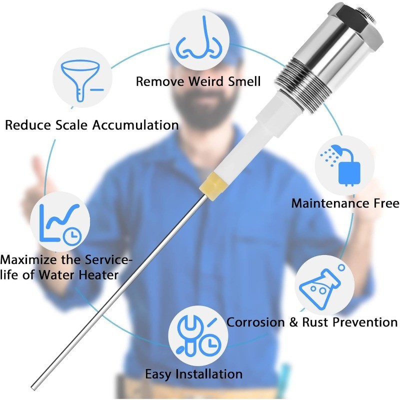 Powered Anode Rod for Hot Water Heater, Stops Corrosion Eliminates Rotten Egg