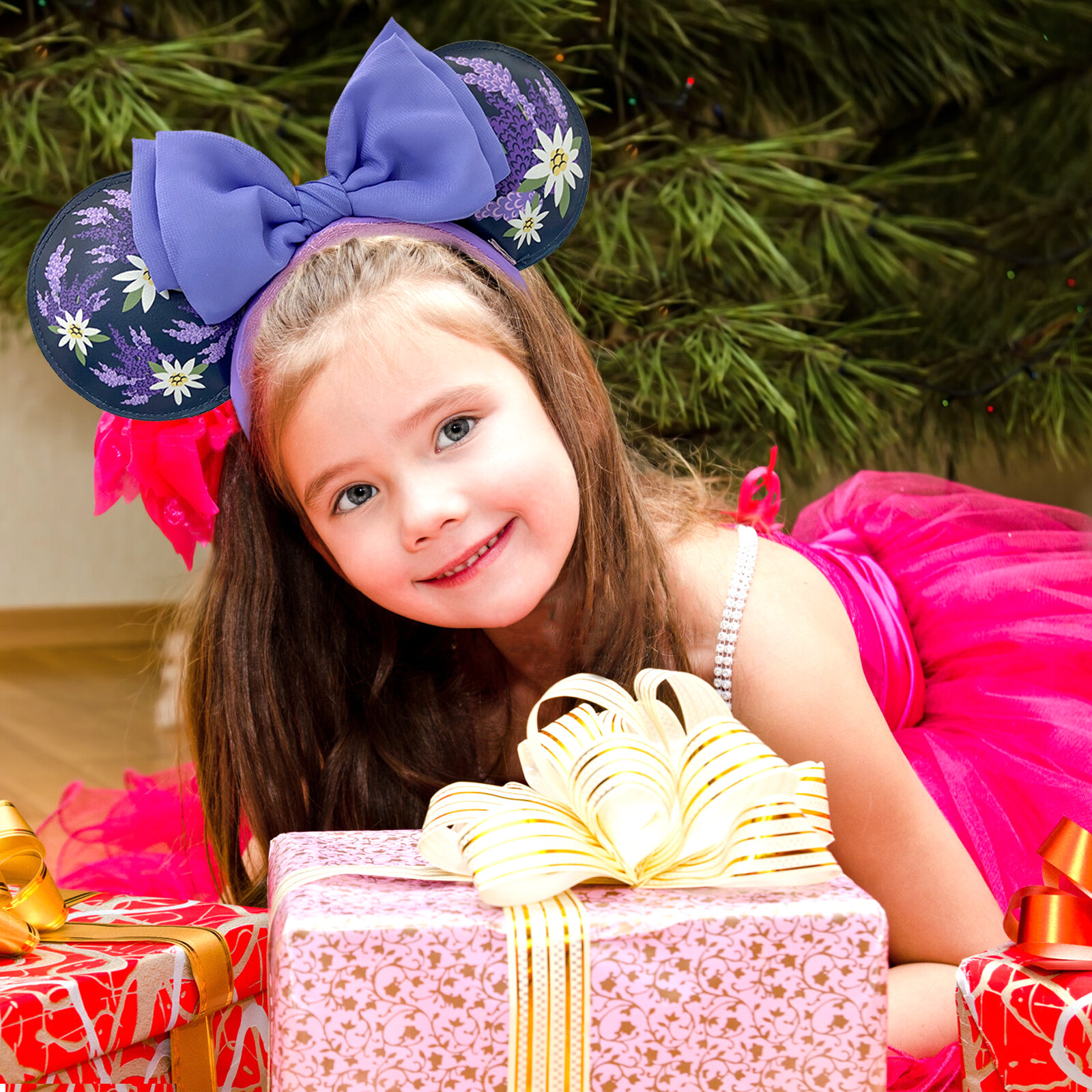 Disney Parks French Lavender Flower Purple Bow Minnie Ears Mickey Mouse Headband