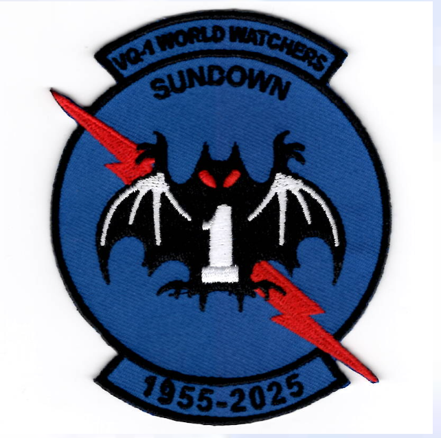 3.9" NAVY VQ-1 SUNDOWN/DECOMMISSION WORLD WATCHERS EMBROIDERED JACKET PATCH