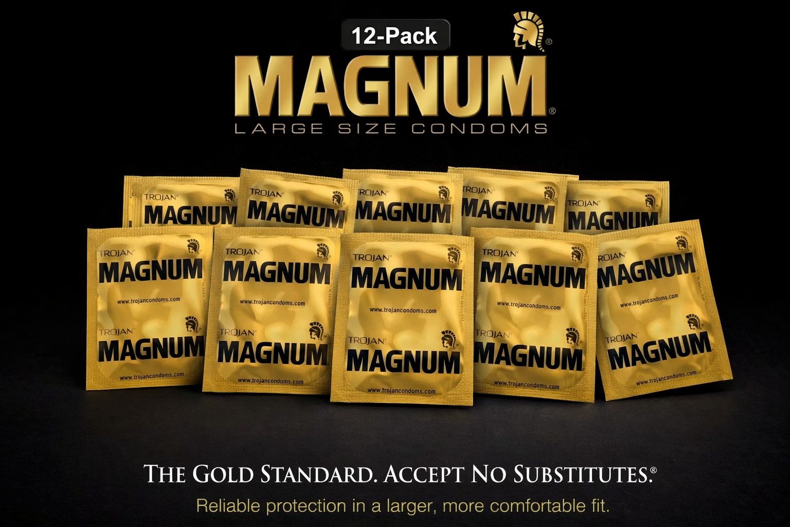 Trojan Magnum Large Size Condoms 12 Pack – Premium Latex, Original Gold
