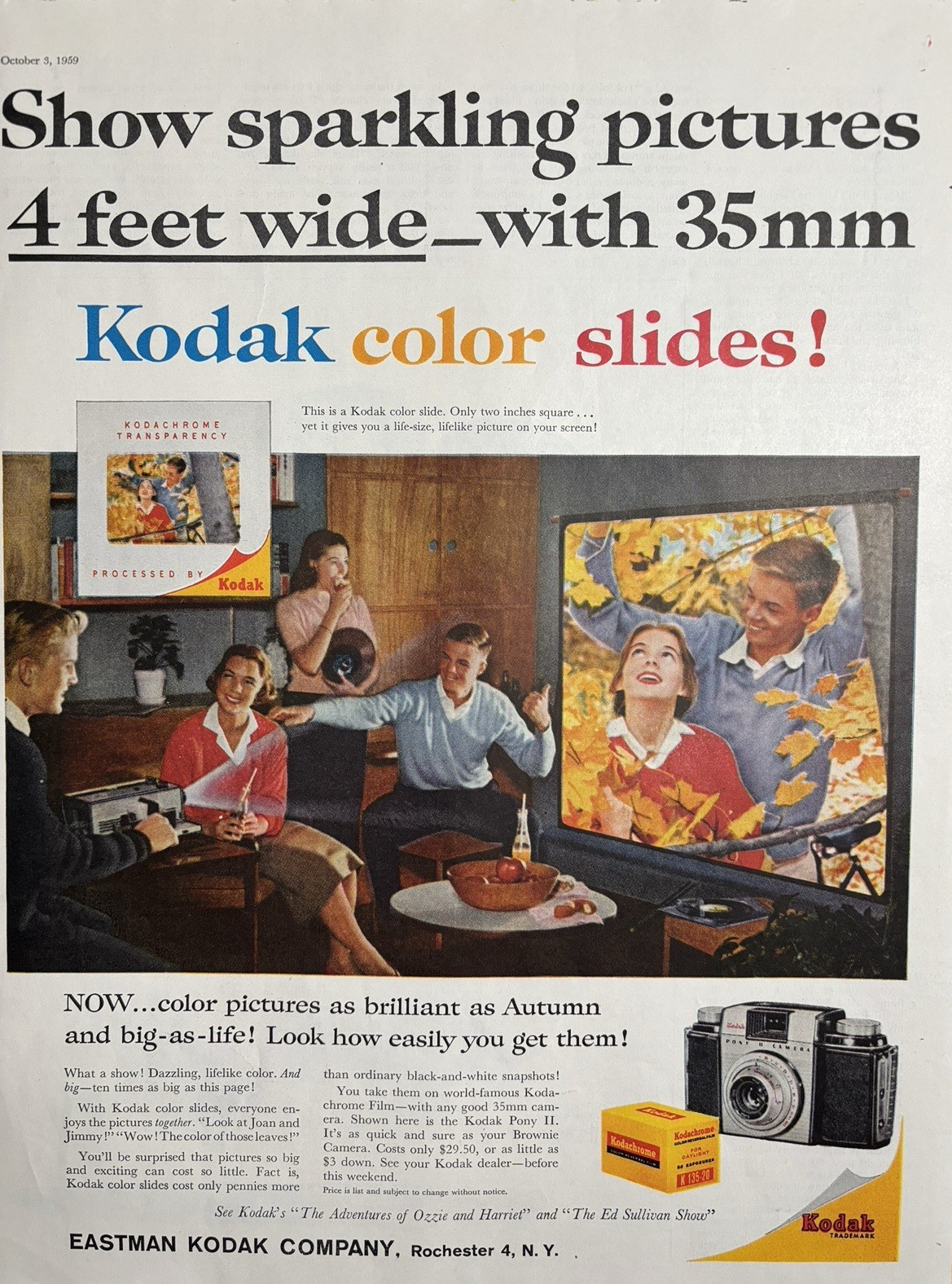 1959 Eastman Kodak Film Color Slides Pictures Projector Rochester VTG Print Ad