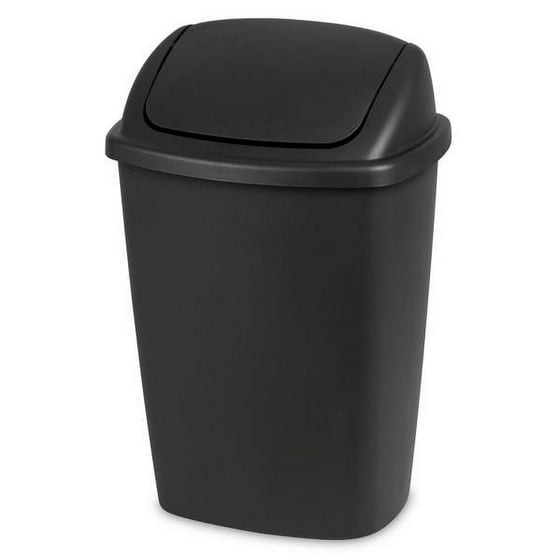 7.5 Gallon Kitchen Trash Can with Swing Top Lid Black Plastic Garbage Bin