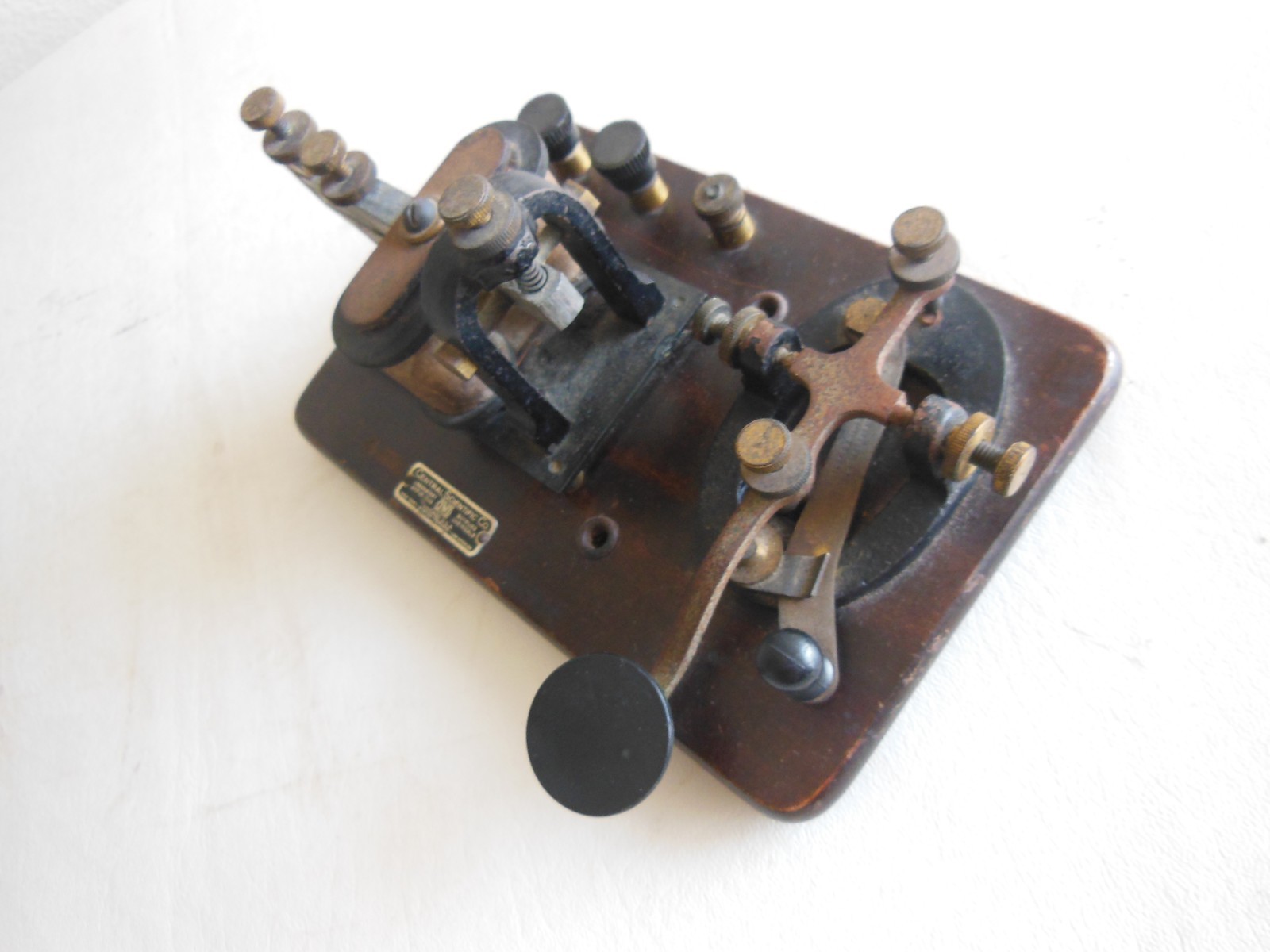 Antique Brass Telegraph Key & Sounder Set on Wood Base | Morse Code Railroad Ste