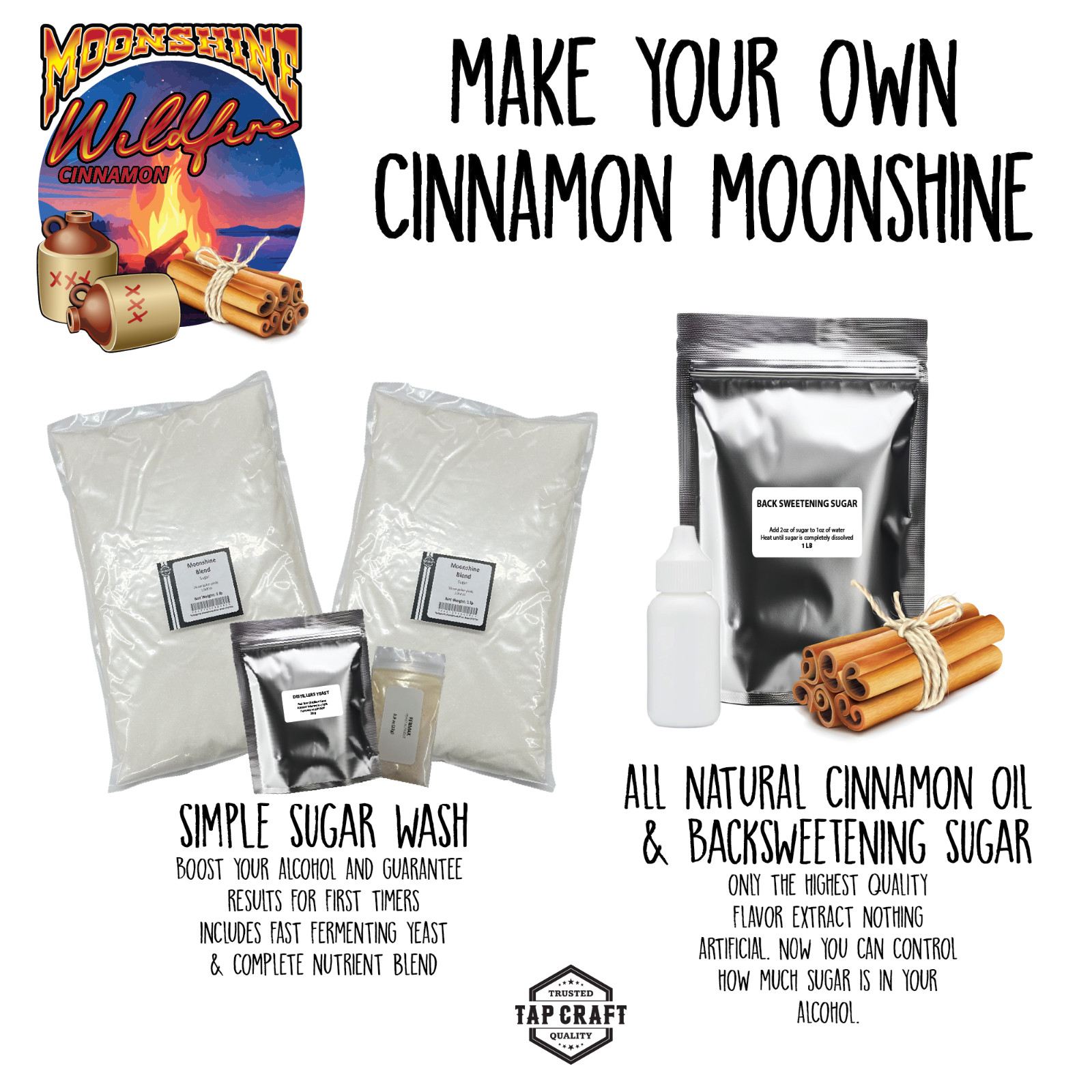 Wildfire Cinnamon Moonshine Sugar Mash Ingredients and Fermentation Kit