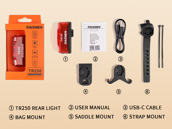 RAVEMEN TR250 Bike Light Bicycle Tail Light Brake Sensor Auto On-Off With ABM07