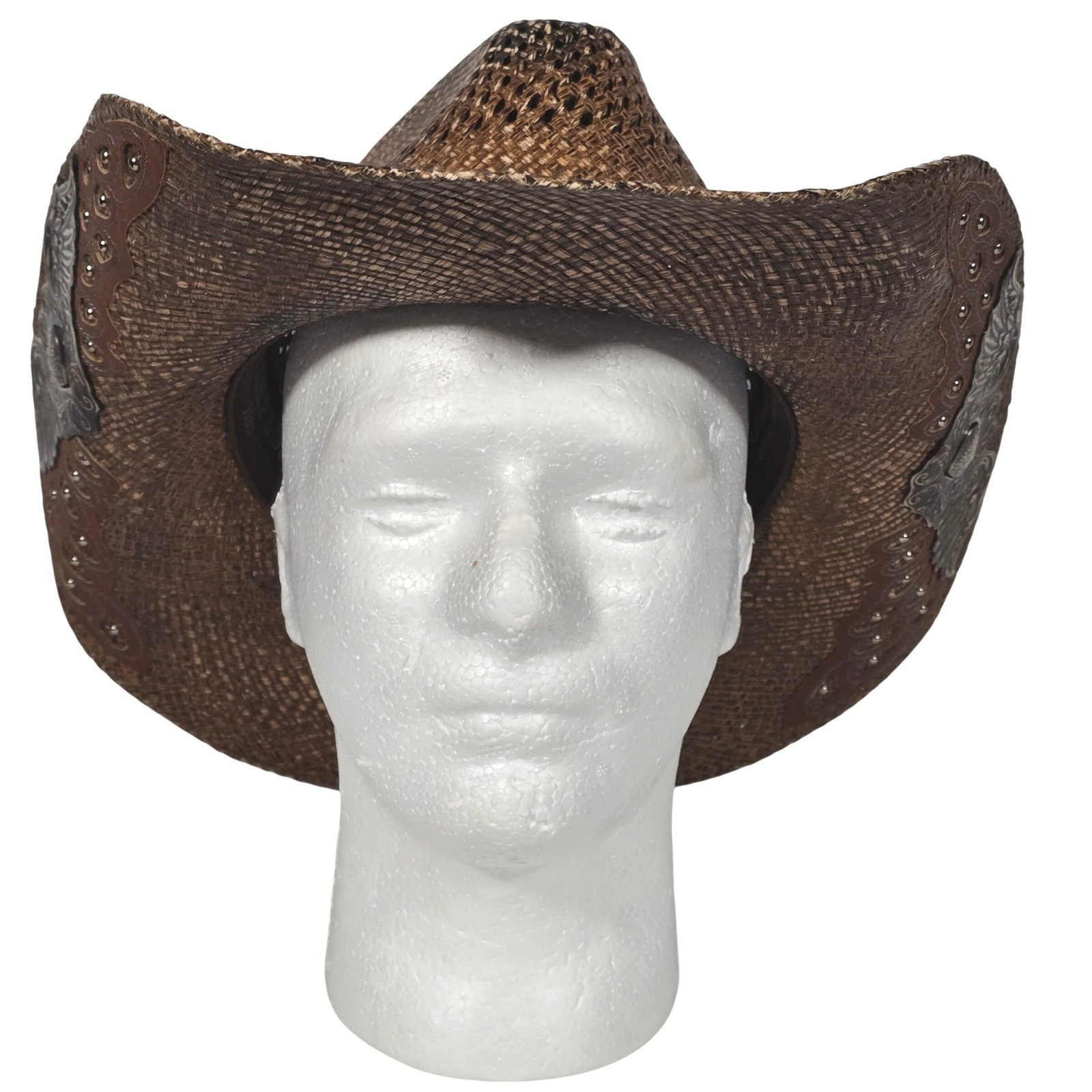 Stampede Hats Darling Cowboy Hat Tequilla Straw Size Large Brown Hearts Wings