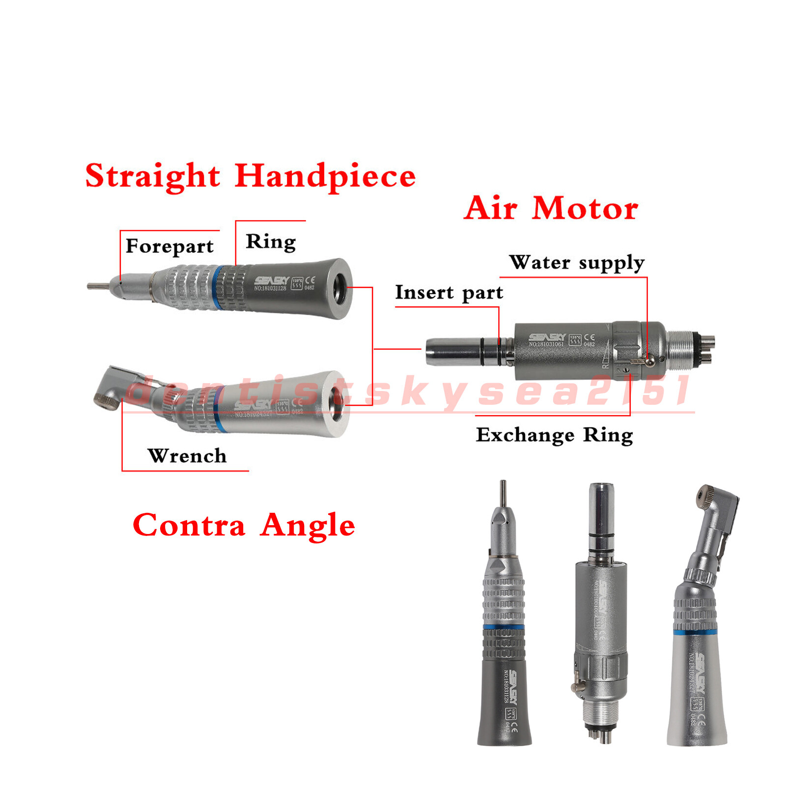 NSK Style Dental Slow Low Speed Handpiece Straight Contra Angle Air Motor 4/2H