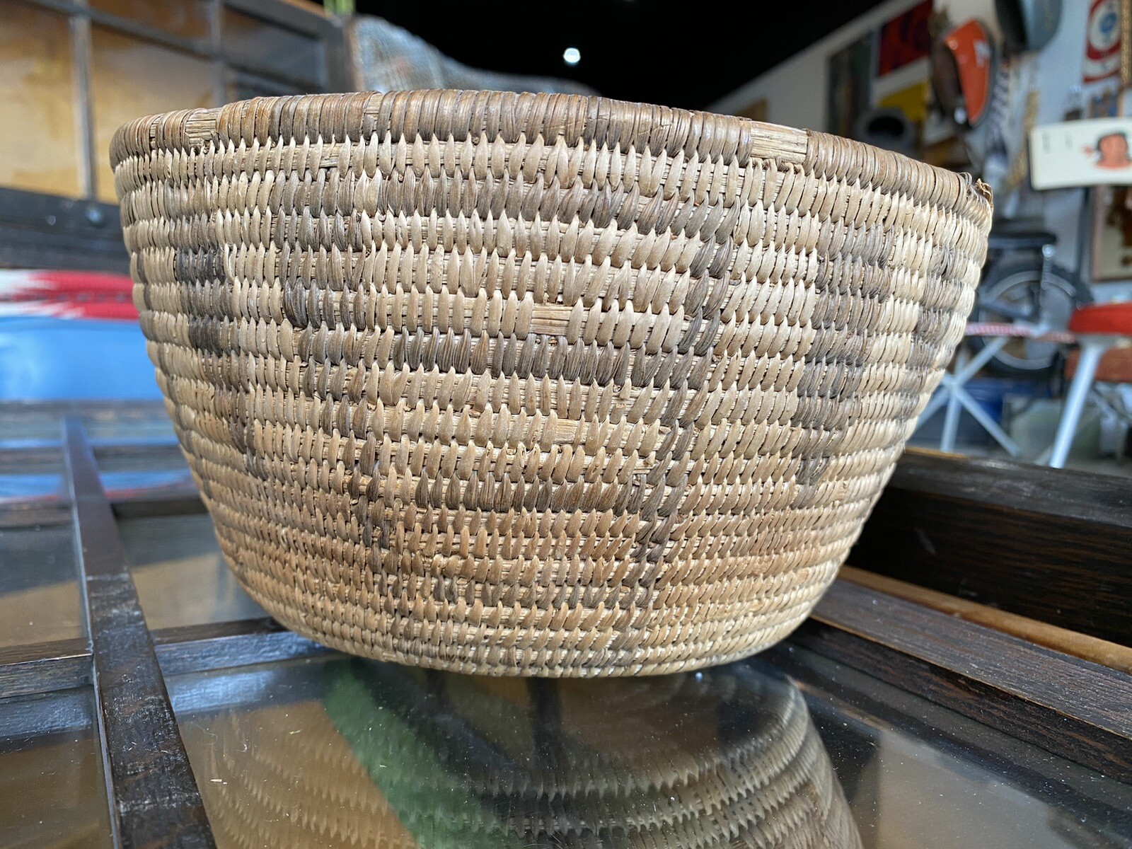 Vintage antique Native American Pima Akimel Oʼodham Basket nice design 9.5x5