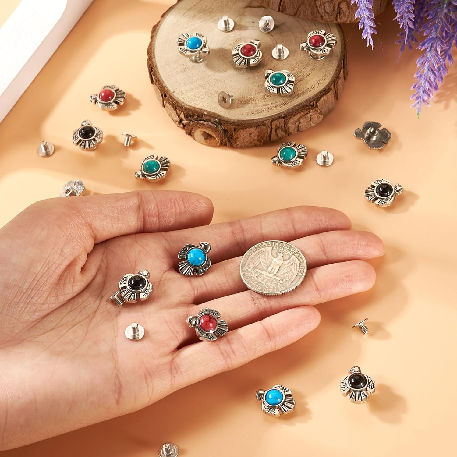 16 Sets Faux Turquoise Decorative Rivets Studs for Leather Vintage Southwest Thu