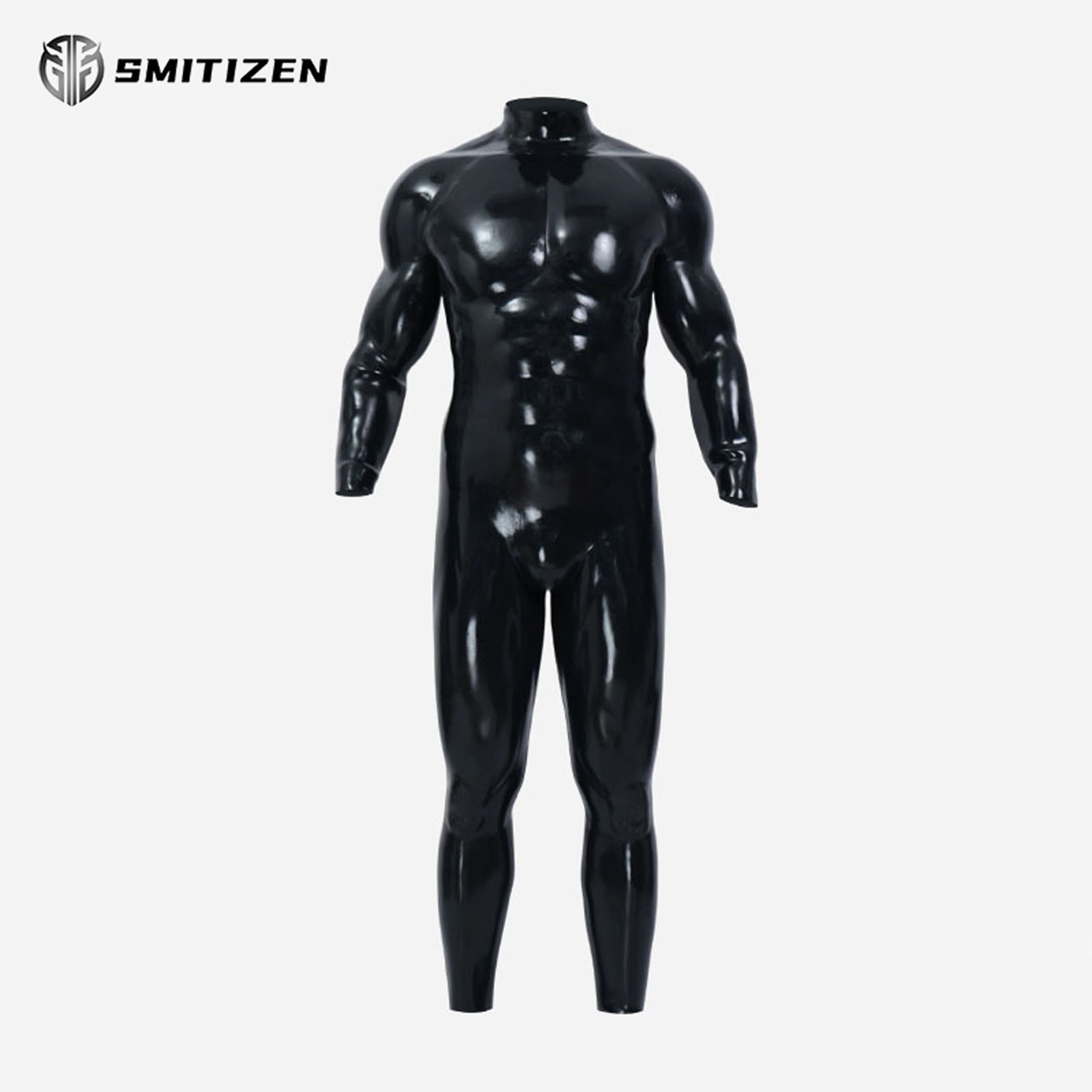Smitizen Black Glossy Silicone Full Muscle Suit with Anal Hole for Halloween Cos