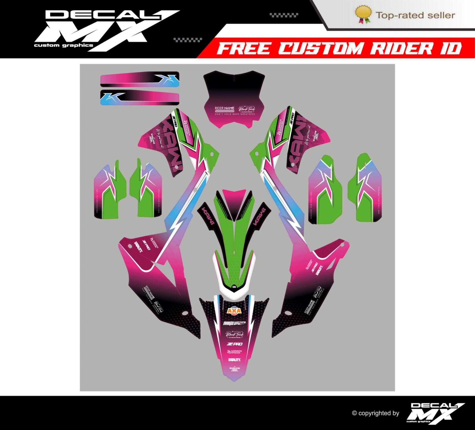 Fits Kawasaki KX450F (2019 20 21 22 2023) KX250F (2021 22 23 2024) graphic kits