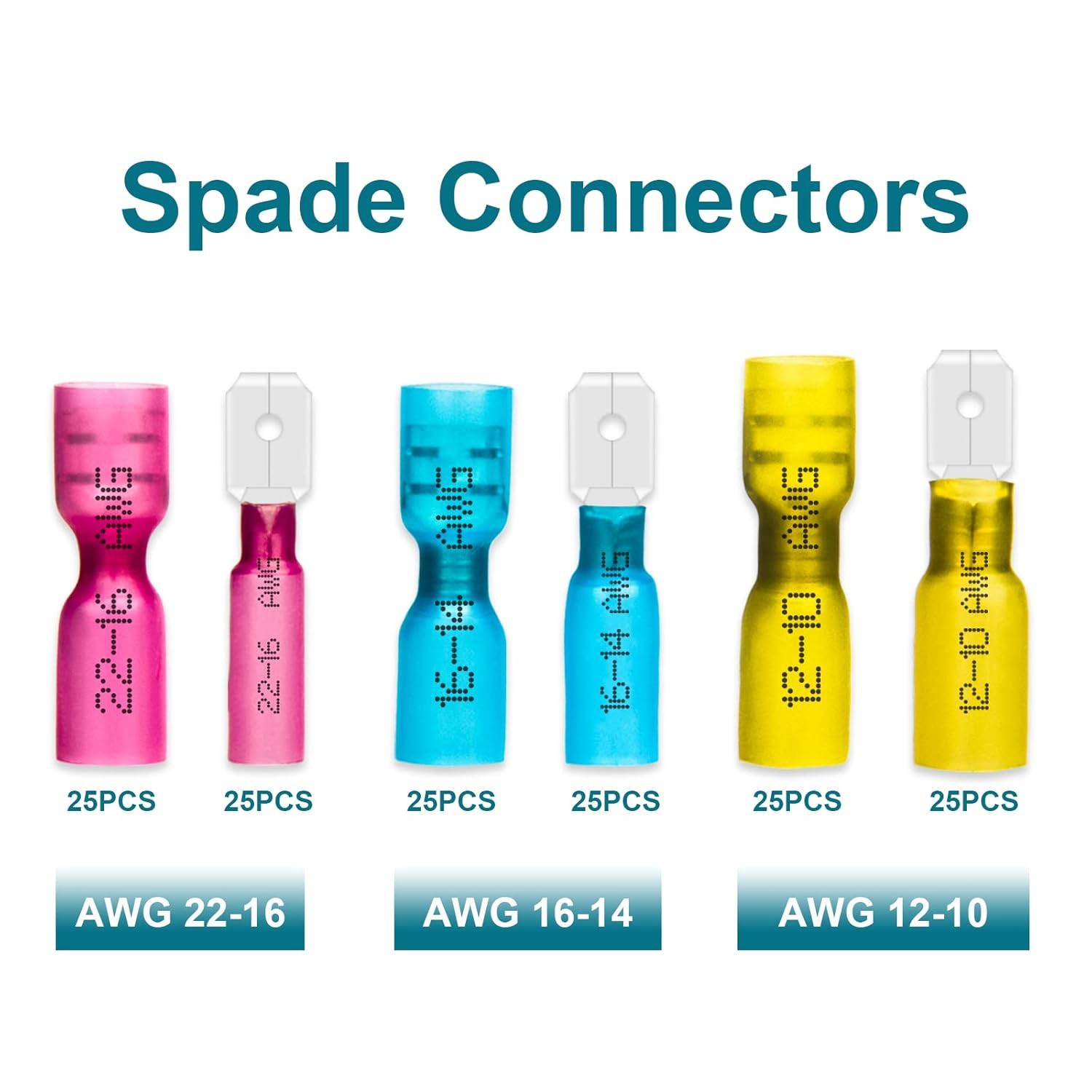 220x Waterproof Heat Shrink Spade Wire Connectors Electrical Crimp Terminals set