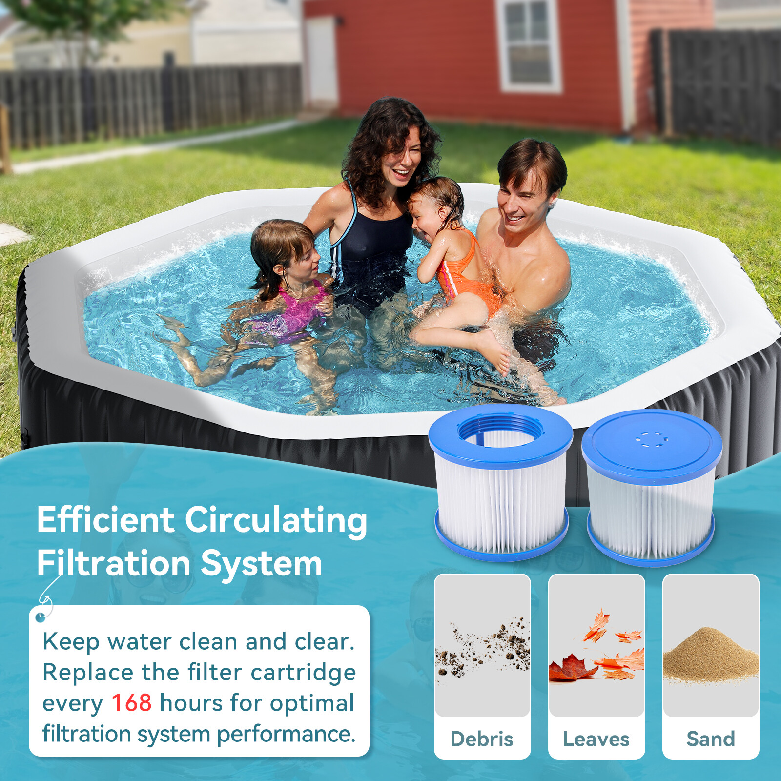 SLSY Octagon 6 Person Inflatable Hot Tub Spa with 130AirJets and Insulated Cover