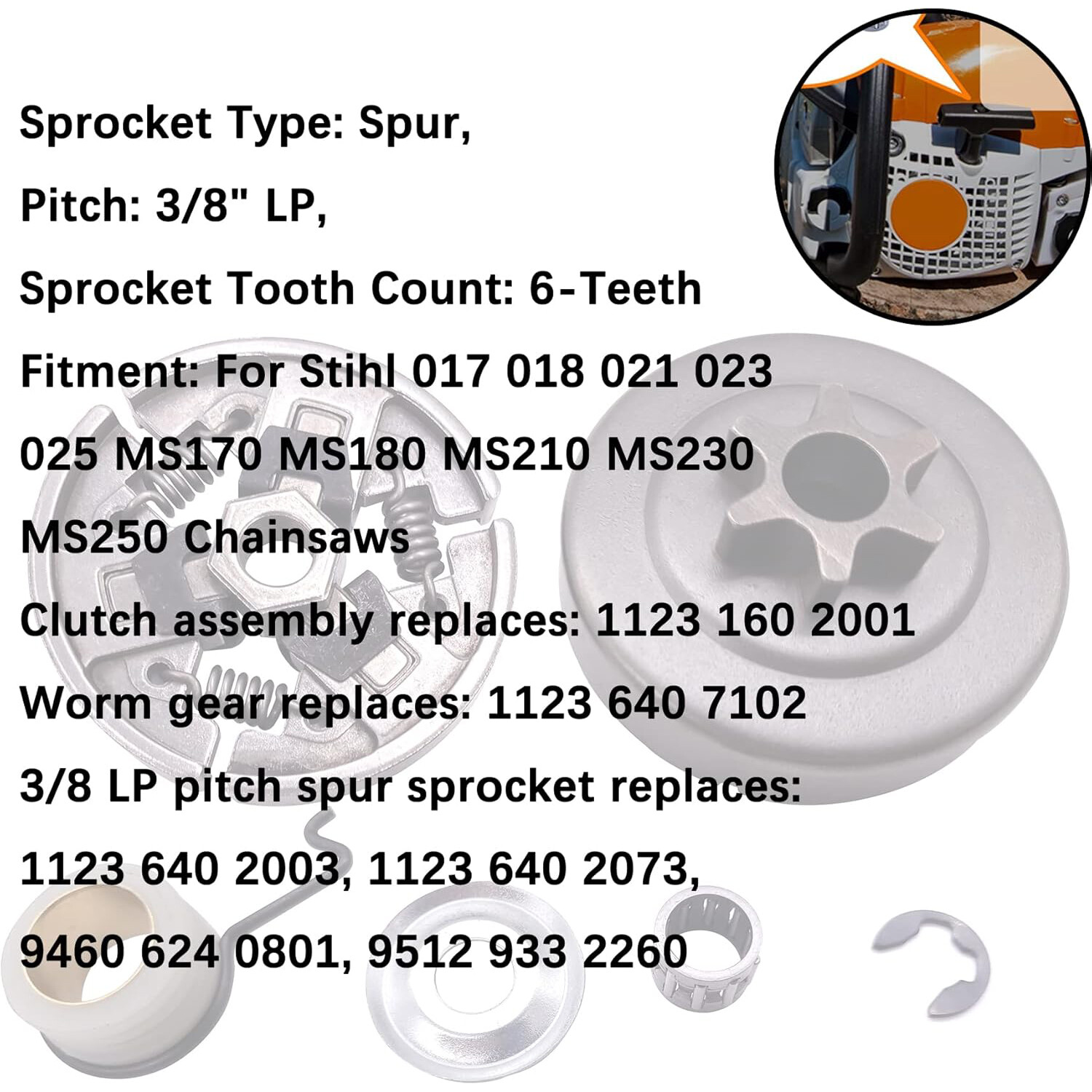 6*/set 3/8" Sprocket Clutch 6Teeth For Stihl 017 018 021 MS170 MS180 MS210 MS230