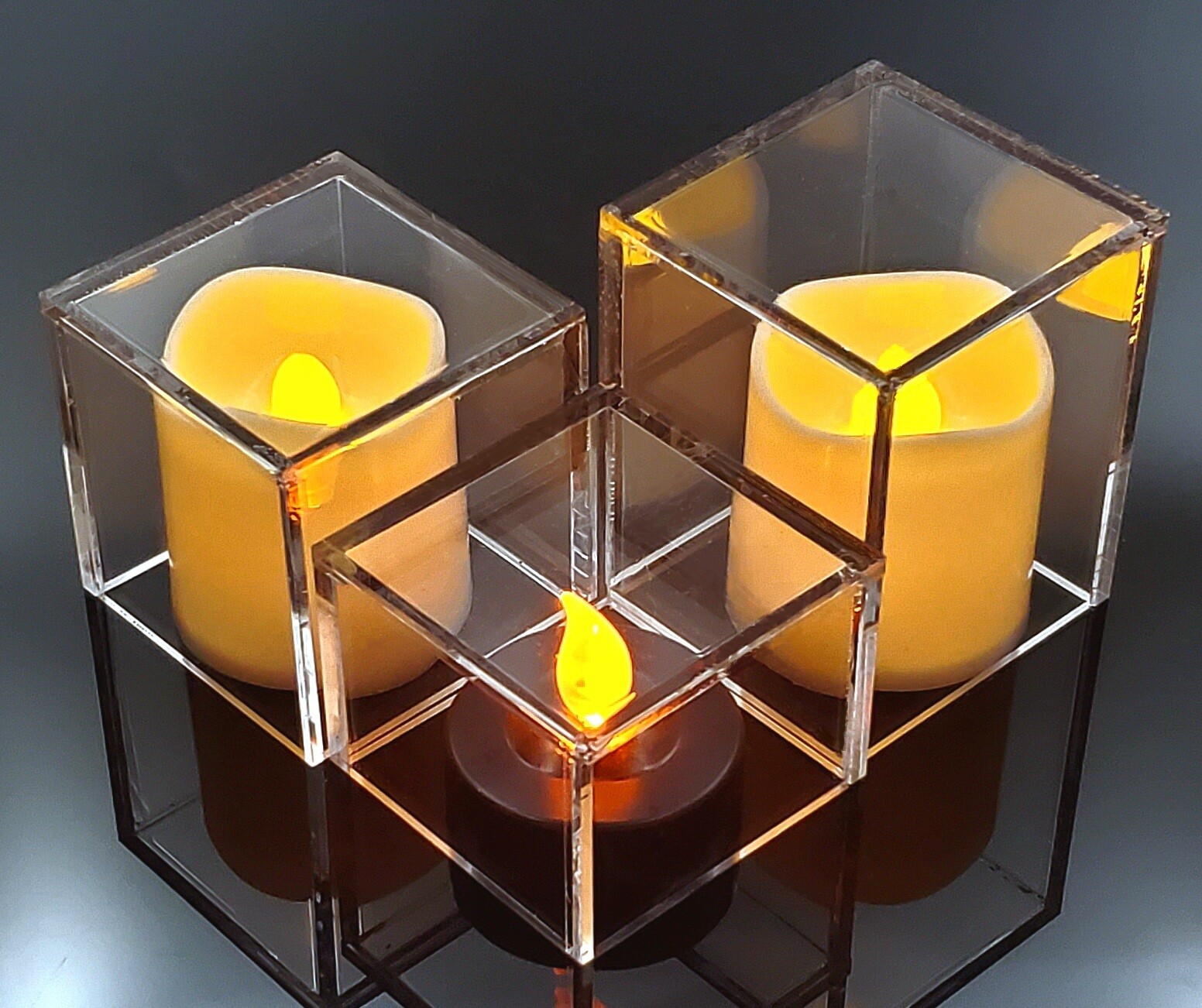 4x4x3 Clear & Colorful Acrylic Display Boxes Decorative Cube Stands, Tray Bin