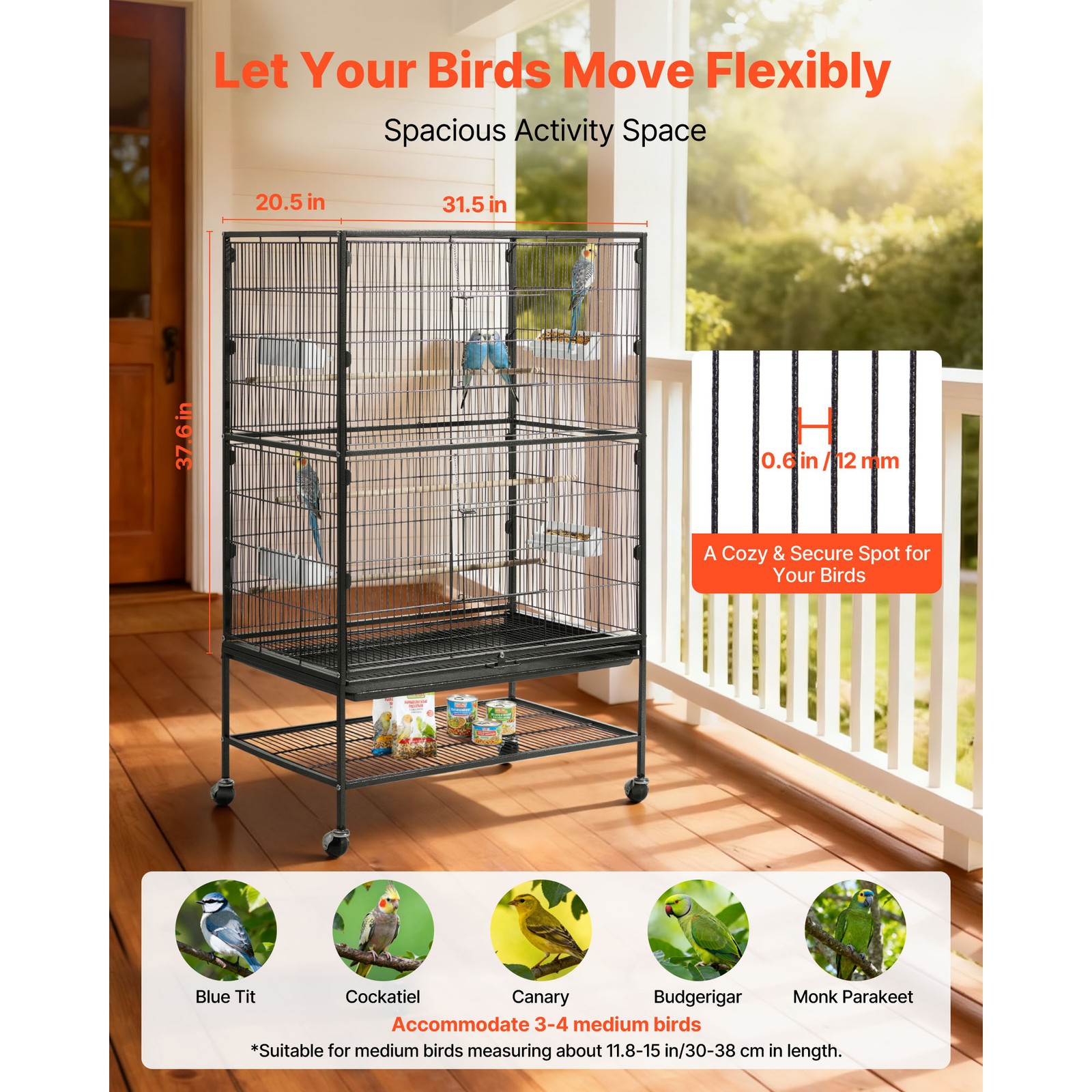 Uimoso Bird Flight Cage 31.5 x 20.5 x 52 inch Wrought Iron with Perches
