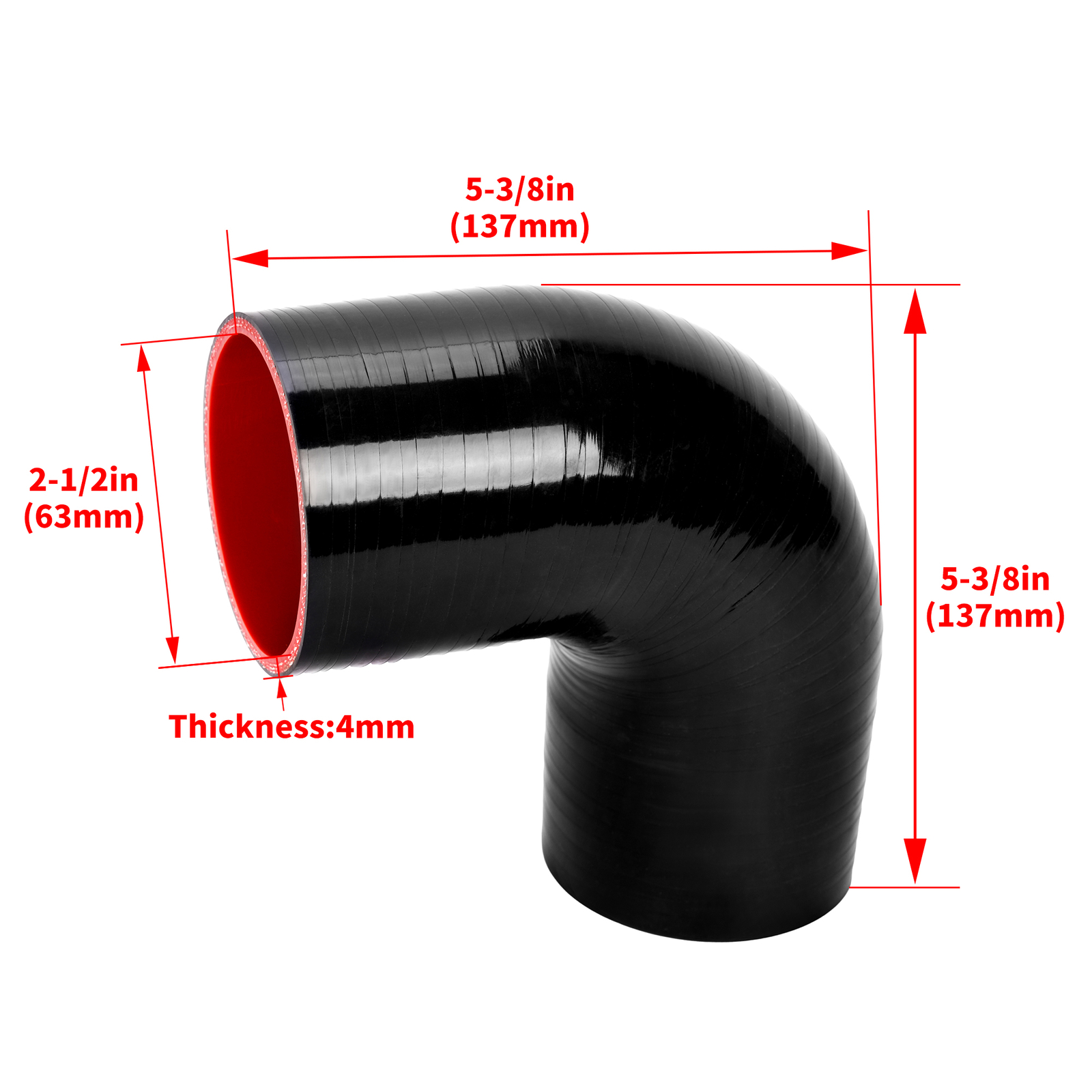 2.5'' 90 Degree Elbow Rubber Hose Coupler Intercooler Pipe Black-Red Universal