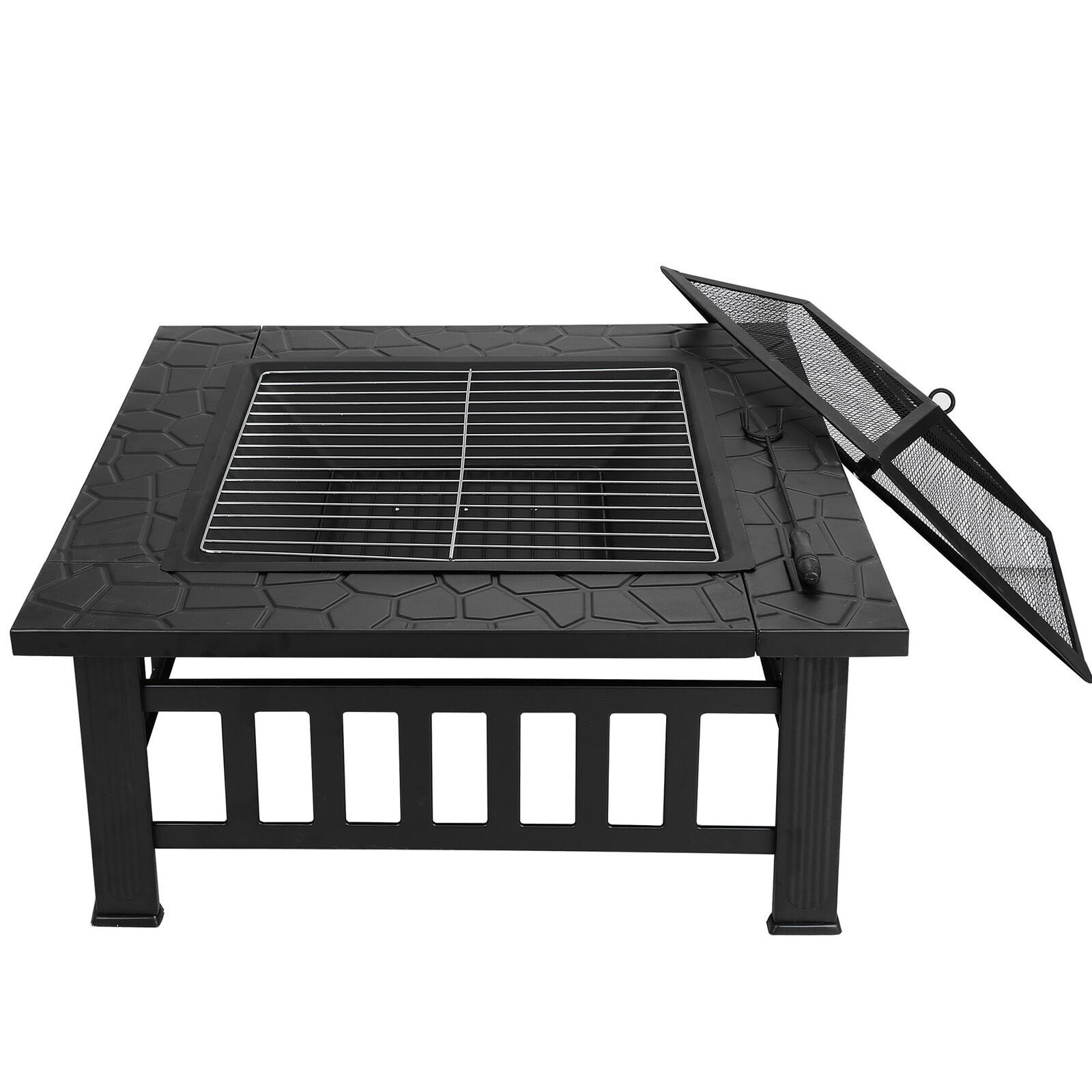32" Fire Pit Square Metal Firepit Backyard Patio Garden Stove W/Cover Outdoor