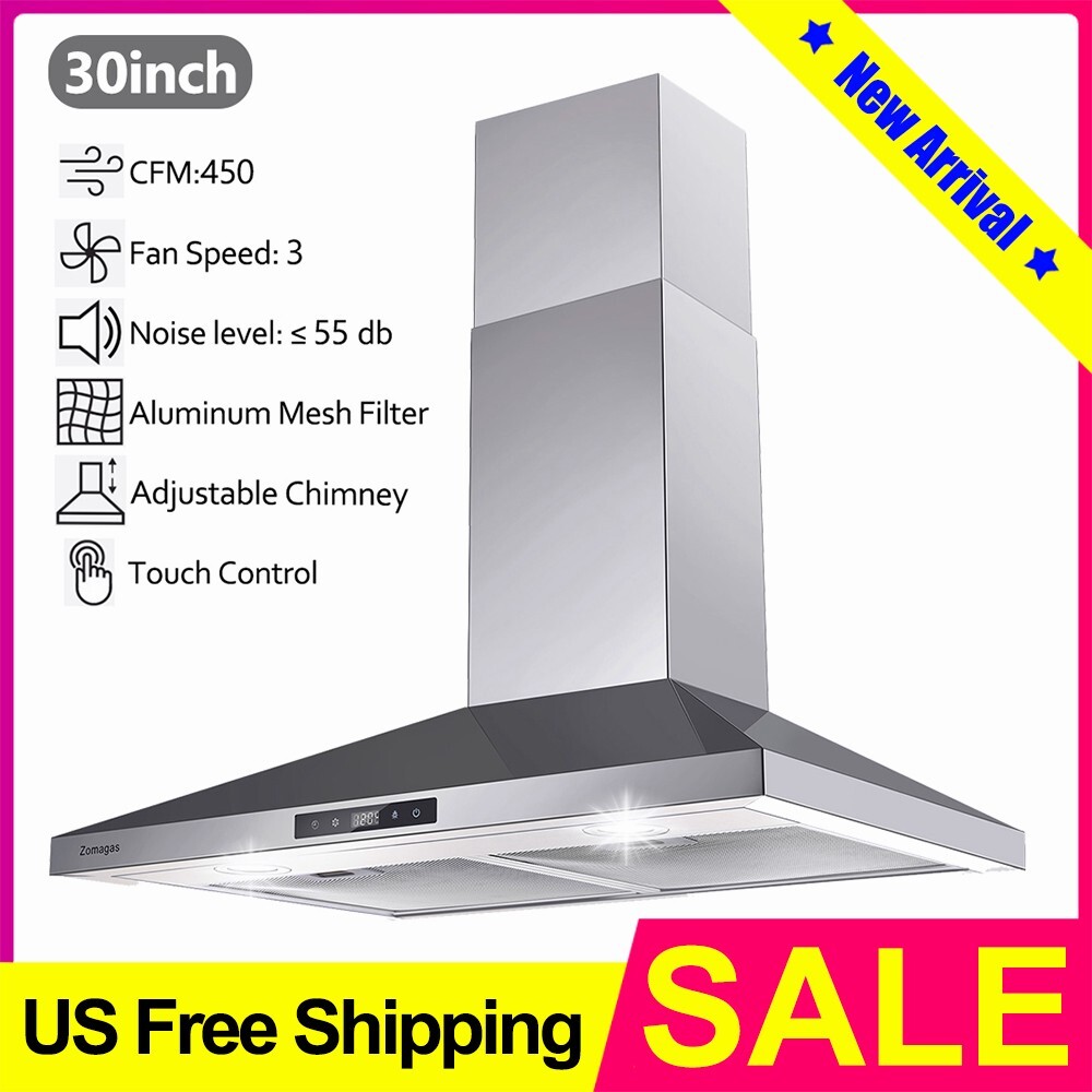 Wall Mount Range Hood 30inch Stainless Steel Vent 450CFM Touch Panel w/LED NEW