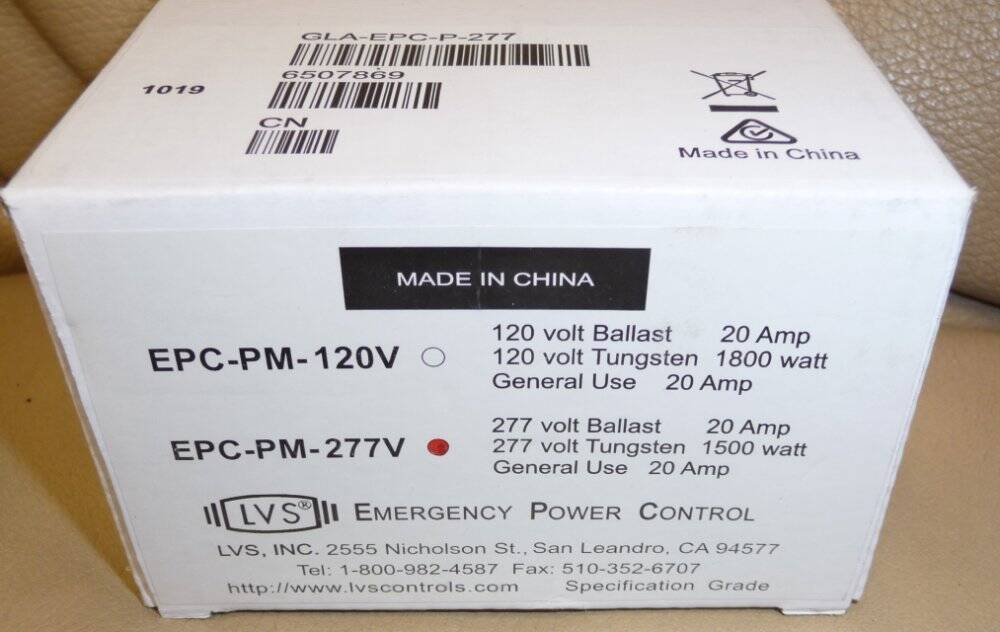 LVS Controls EPC-PM-277V Emergency Lighting Power Control Crestron GLA-EPC-P-277