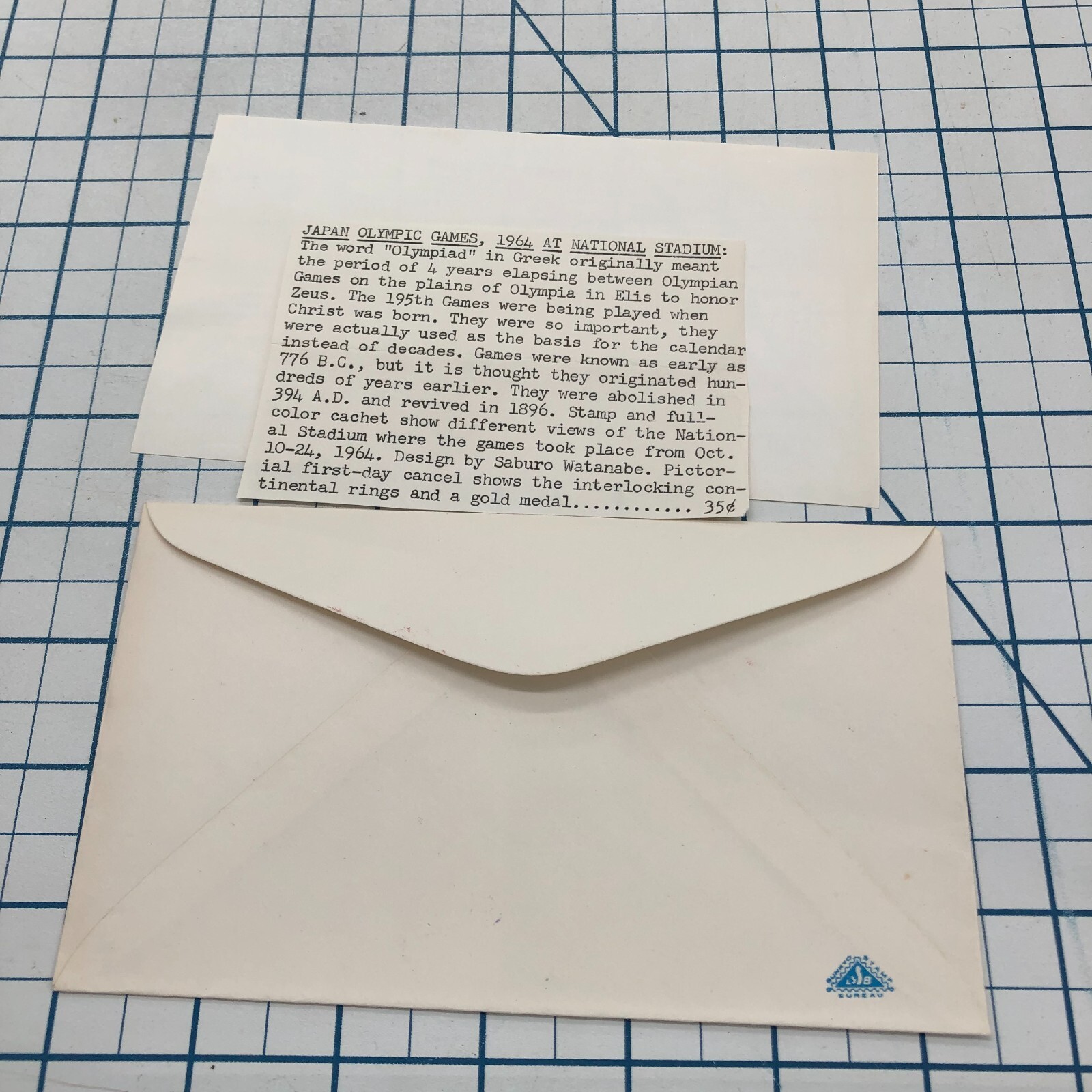 Vintage FDC Cover Cachet Postage Stamp Envelope 1964 TOKYO JAPAN OLYMPIC STADIUM