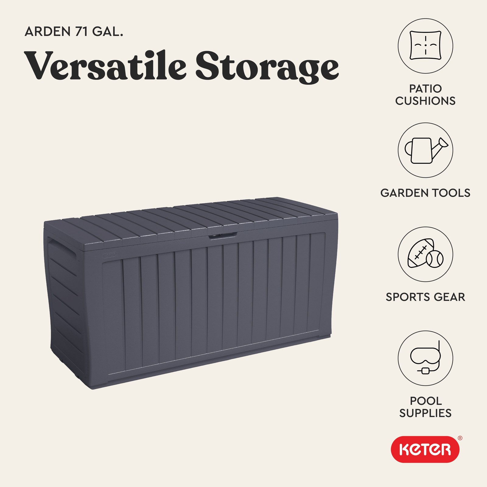 Keter Marvel Plus 71 Gallon Resin Outdoor Storage Box with Wood-Look Texture,