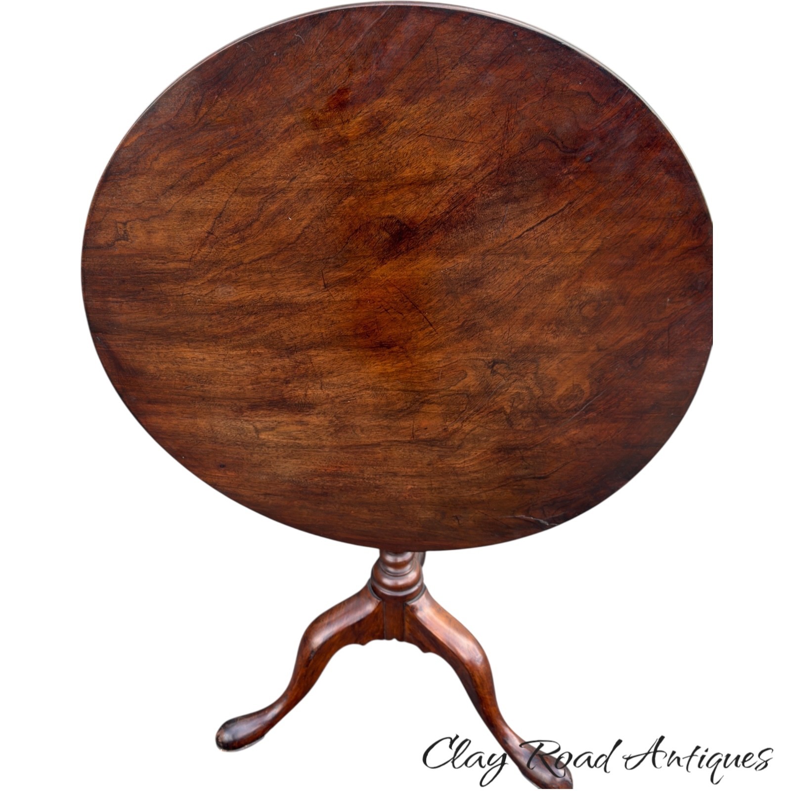 Antique walnut Queen Anne tea table 1760 18th birdcage tilt pad feet country