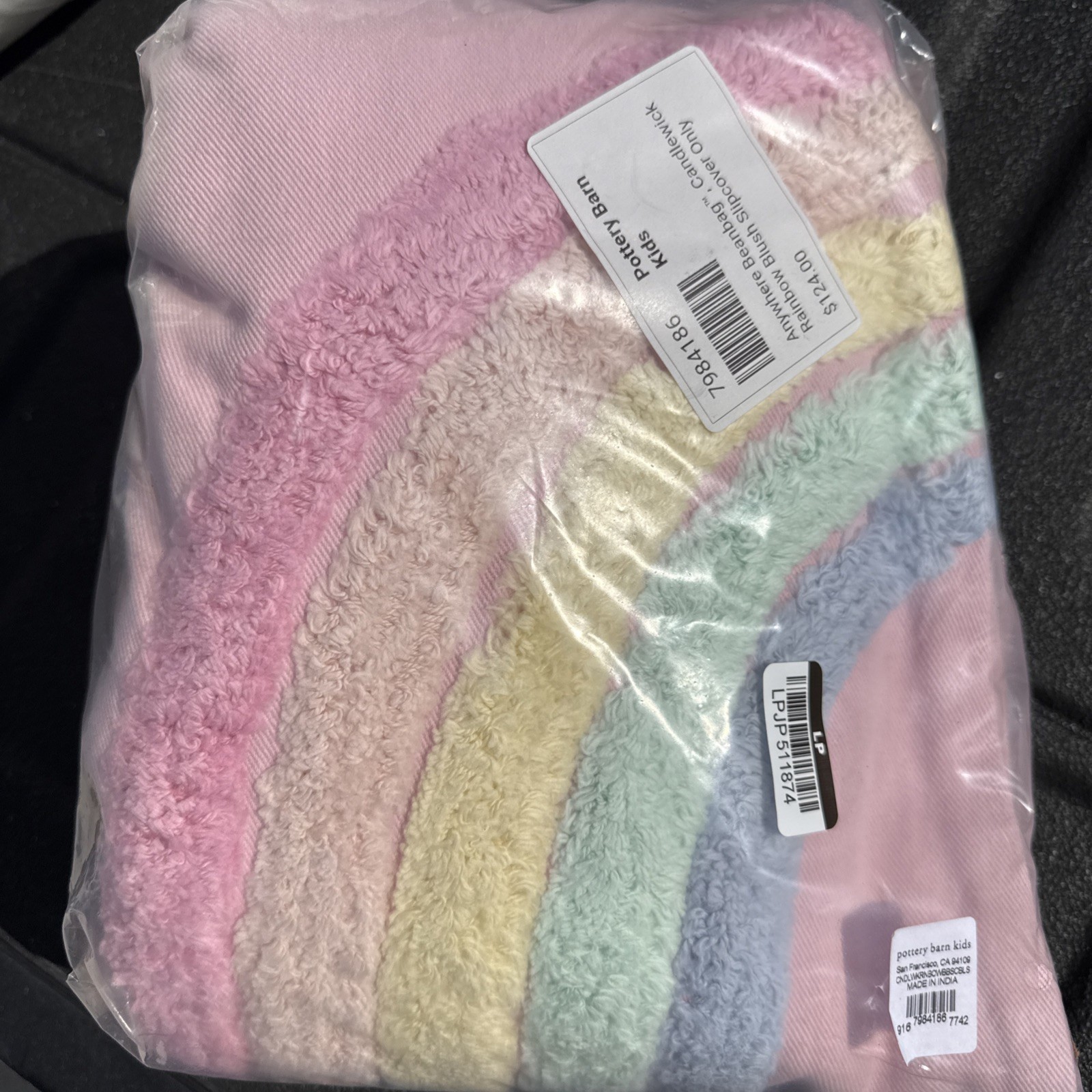 Pottery Barn Teen Anywhere Beanbag Candlewick Rainbow Blush - 31" - New