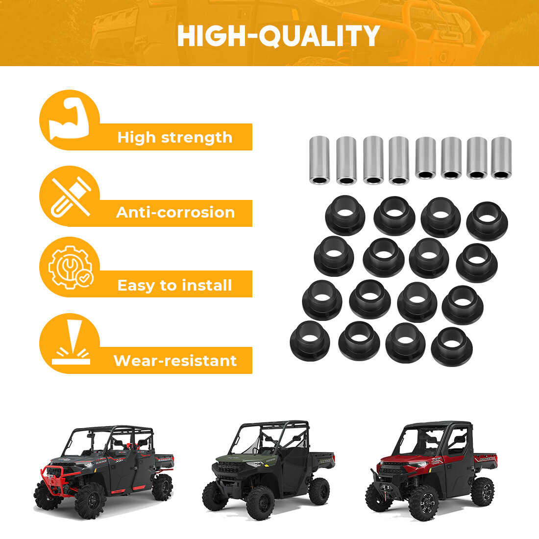 Front& Rear Shock Bushing Sleeve Kit for Polaris Ranger 500 570 700 800 900 1000