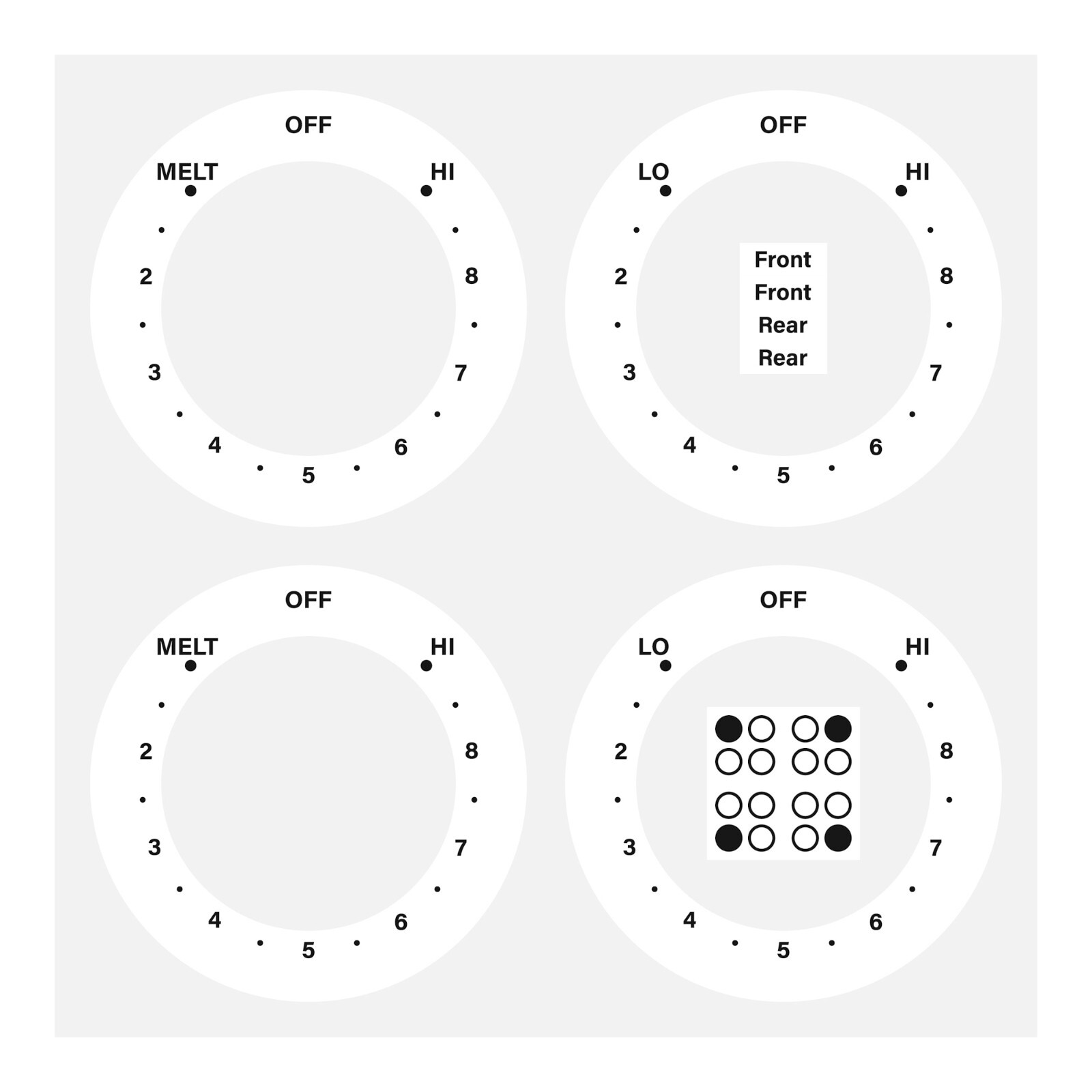 4 Dials Set Free Standing Electric Cooktop Hob Sticker Label Decal For GE Range